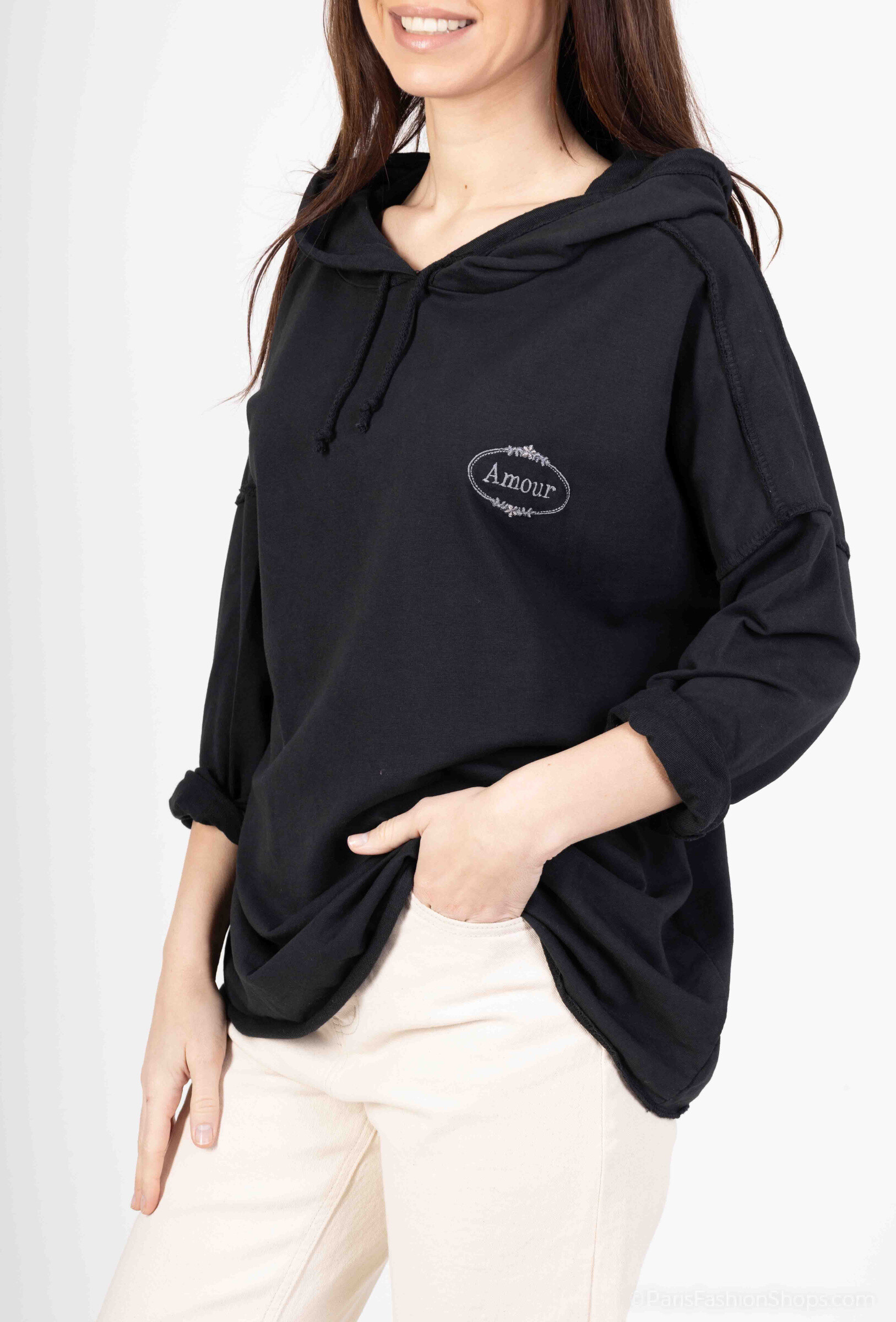 Grossiste Mylee - Sweat-shirt capuche brodé Amour