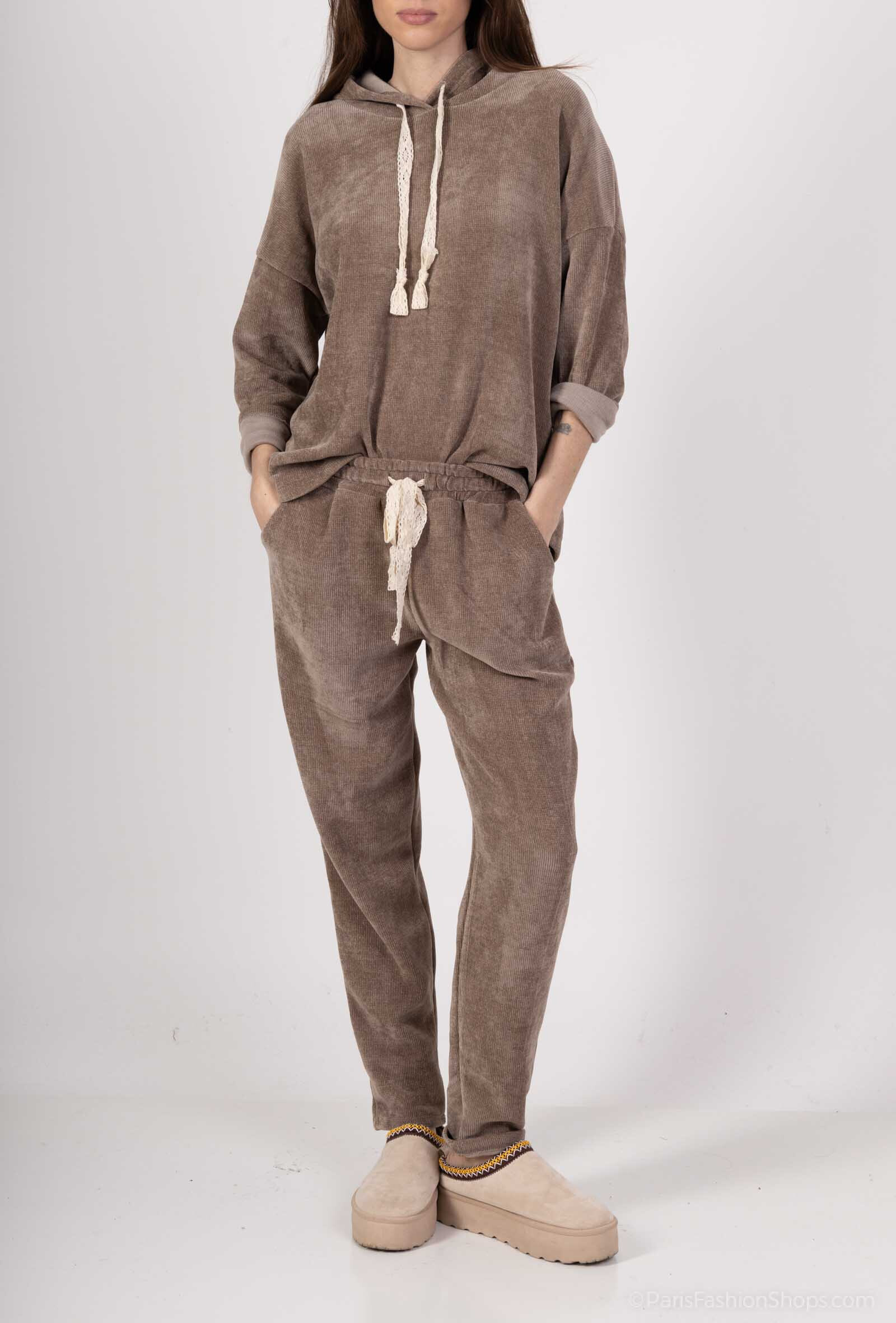 Wholesaler Mylee - Velvet hooded sweatshirt with lace