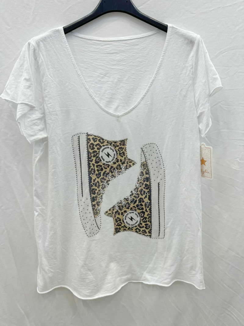 Grossista Mylee - Maglietta con stampa di basket di leopardo e strass