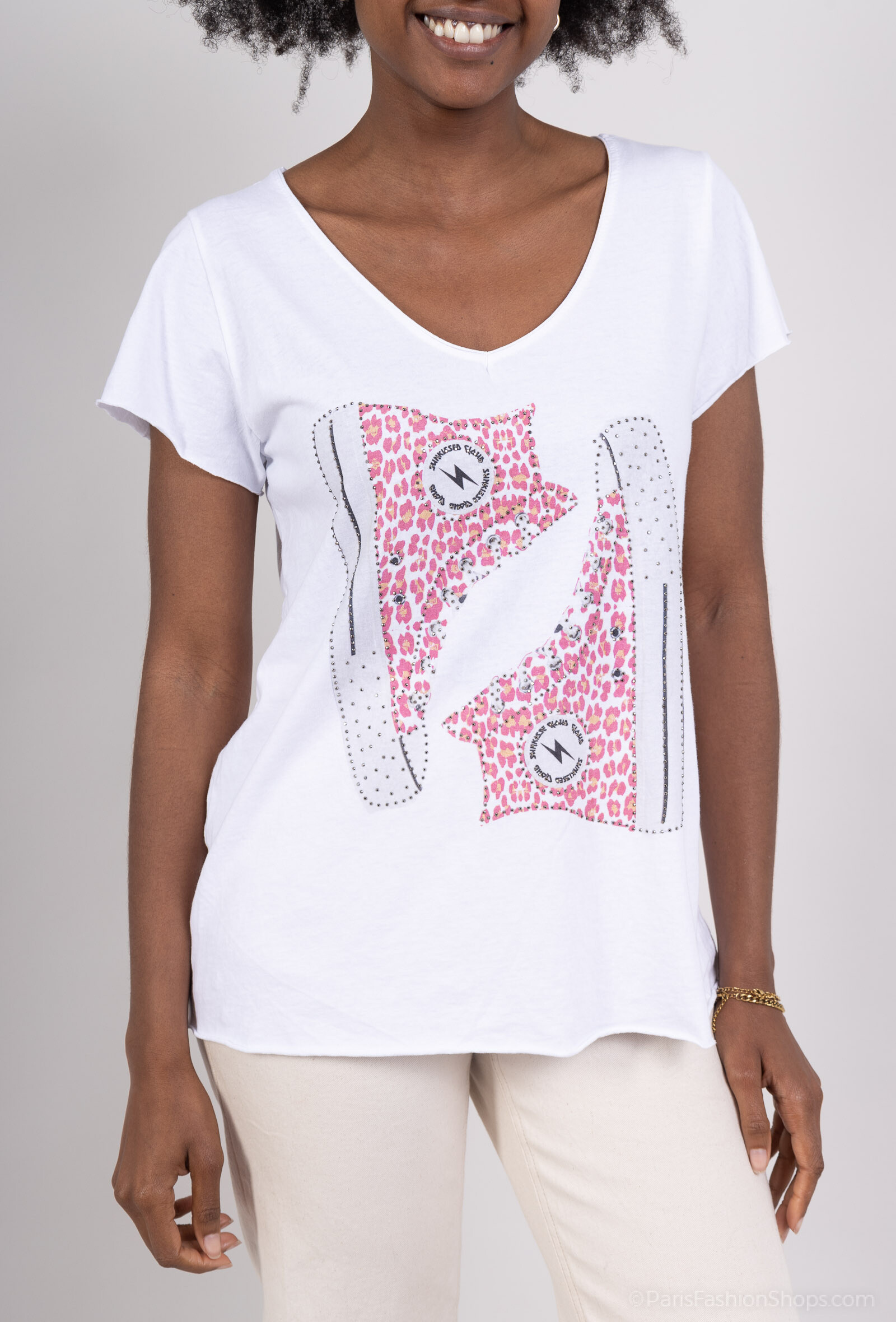 Grossiste Mylee - T-shirt en coton imprimé avec strass