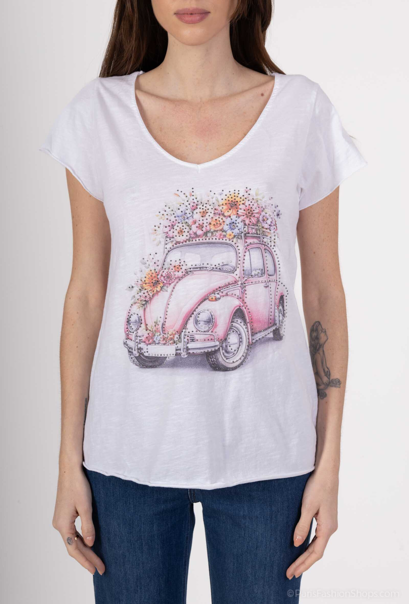 Wholesaler Mylee - Pink car printed t-shirt with Strasse