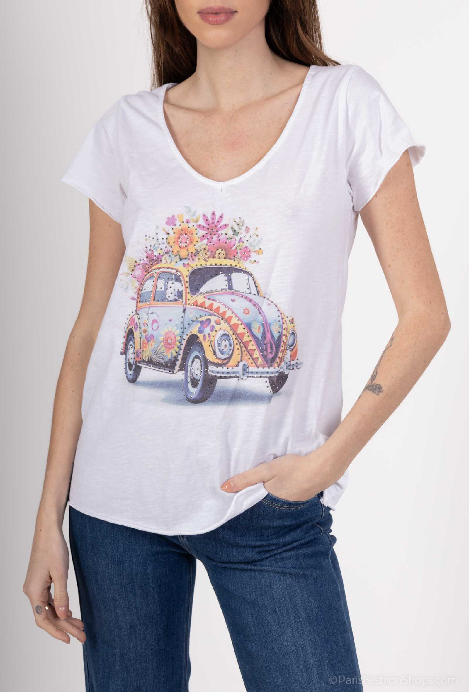 Wholesaler Mylee - Beetle car print t-shirt with rhinestones