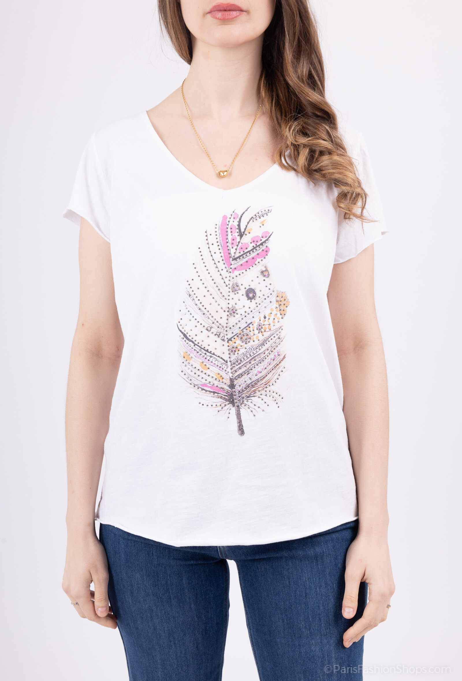 Wholesaler Mylee - Pink feather printed t-shirt