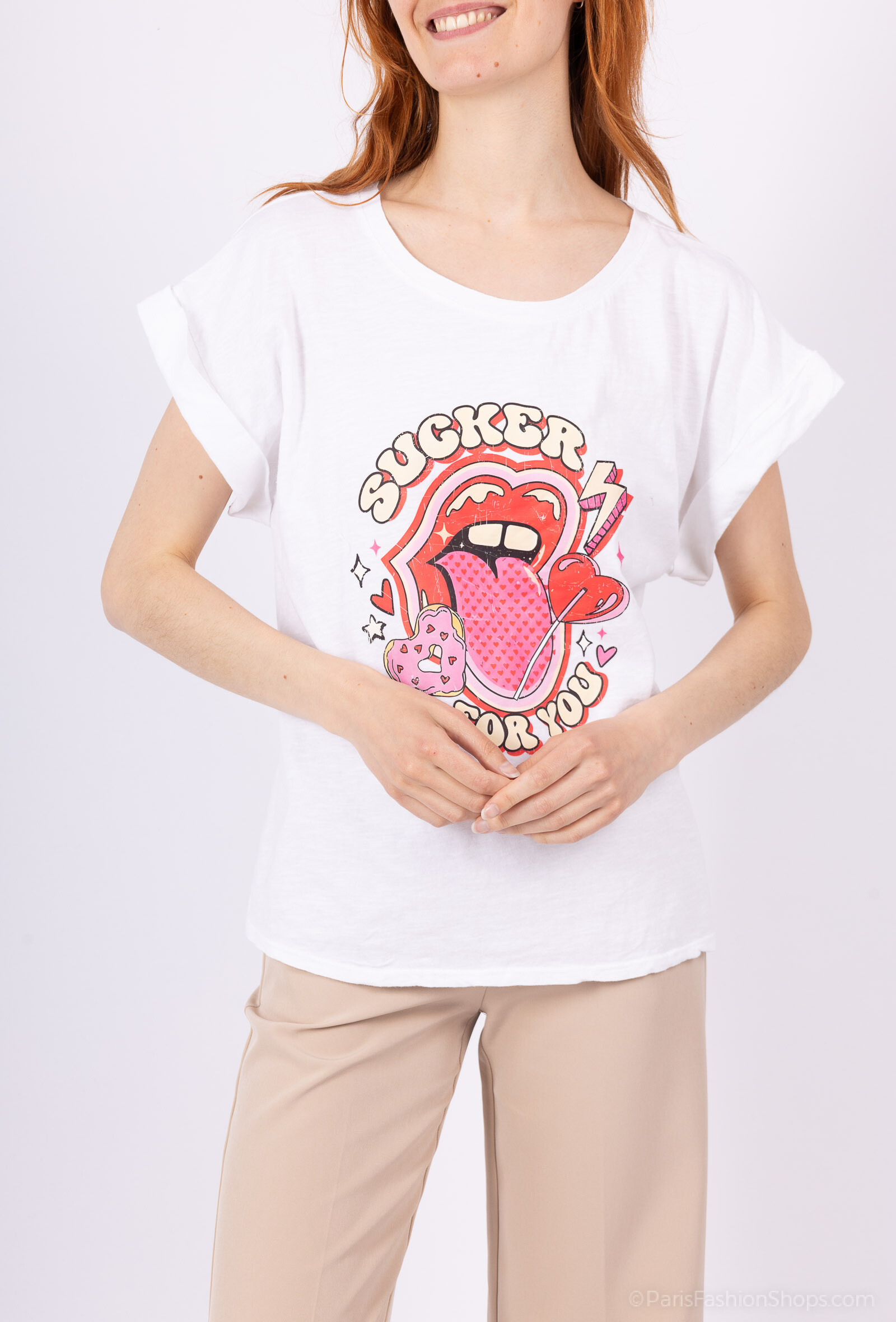 Grossista Mylee - T-shirt di cotone stampato succhiare