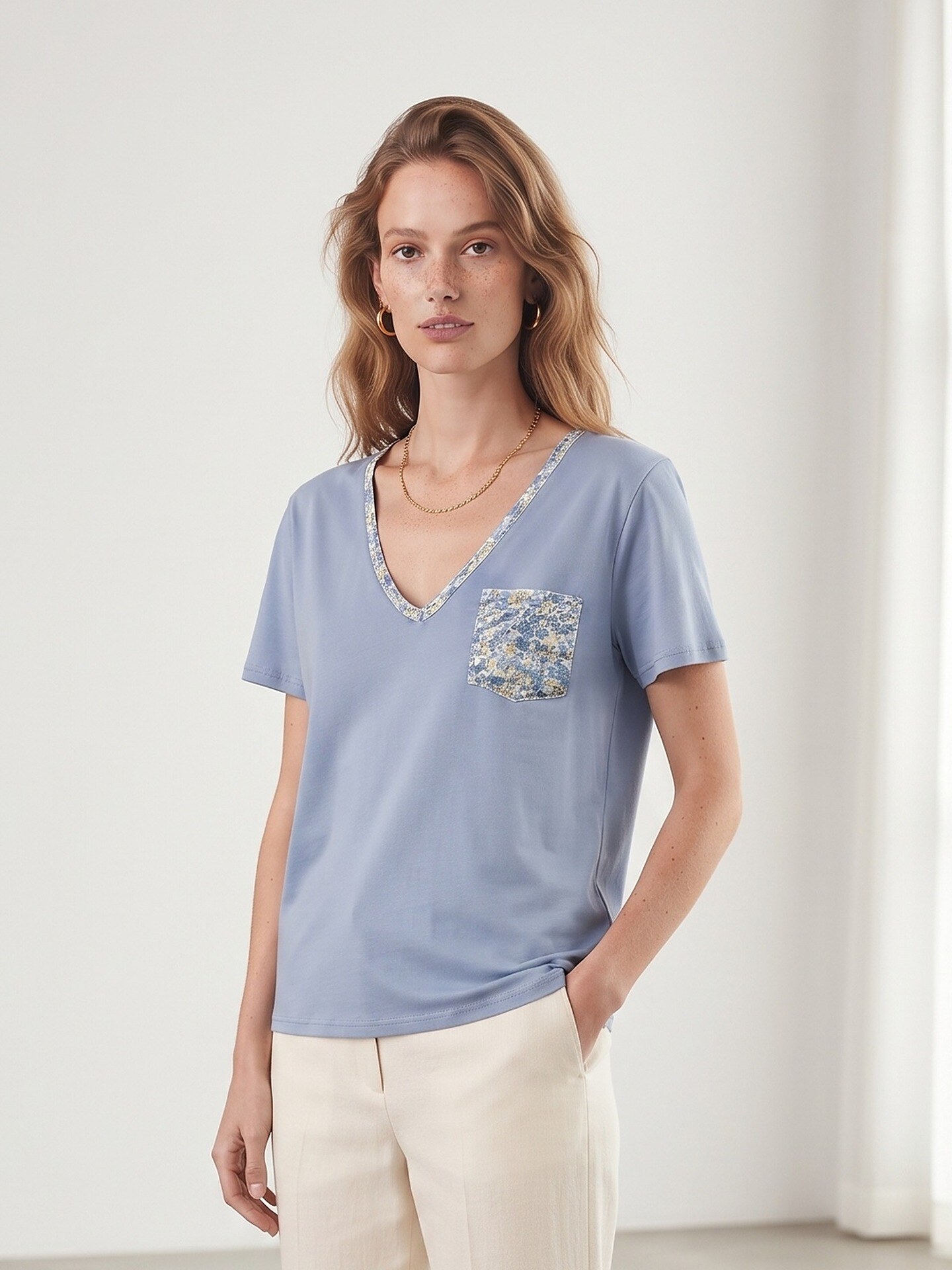 Mayorista Mylee - Camiseta con bolsillo y estampado Liberty