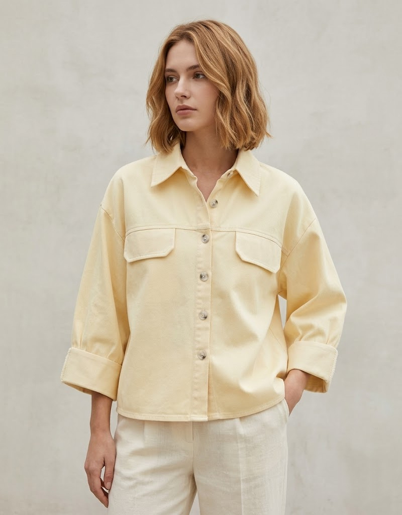 Grossista MYRACLEX - Una camicia corta con maniche leggermente a sbuffo, con tasche applicate e un taglio strutturato
