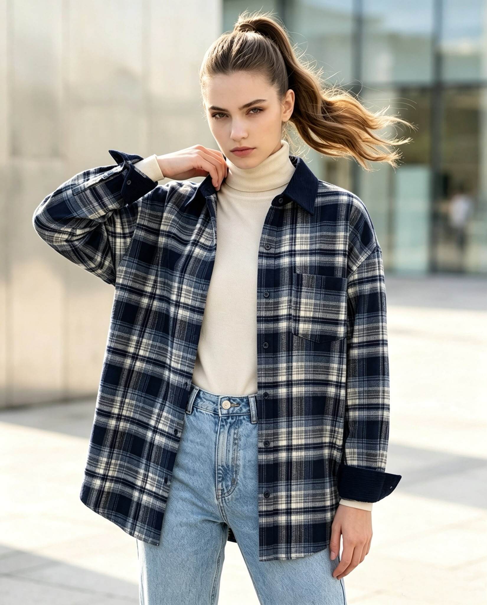 Grossiste MYRACLEX - Chemise en coton à carreaux avec col en velours.