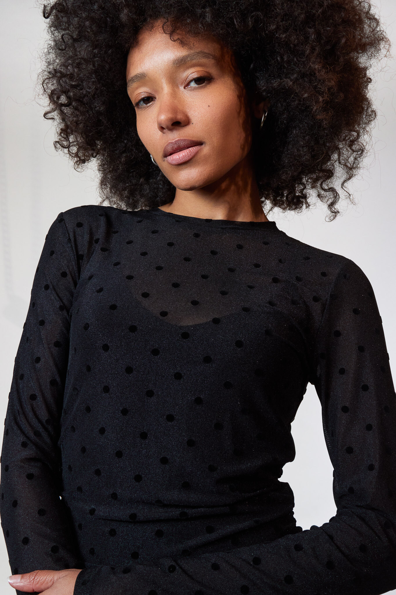 Wholesaler MYSTERY JANE PARIS - Polka dot mesh shiny top
