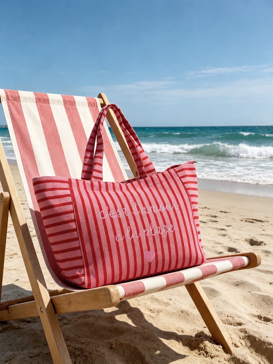 Grossiste Nacrélia - Sac de Plage Rayures C'EST L'AMOUR A LA PLAGE