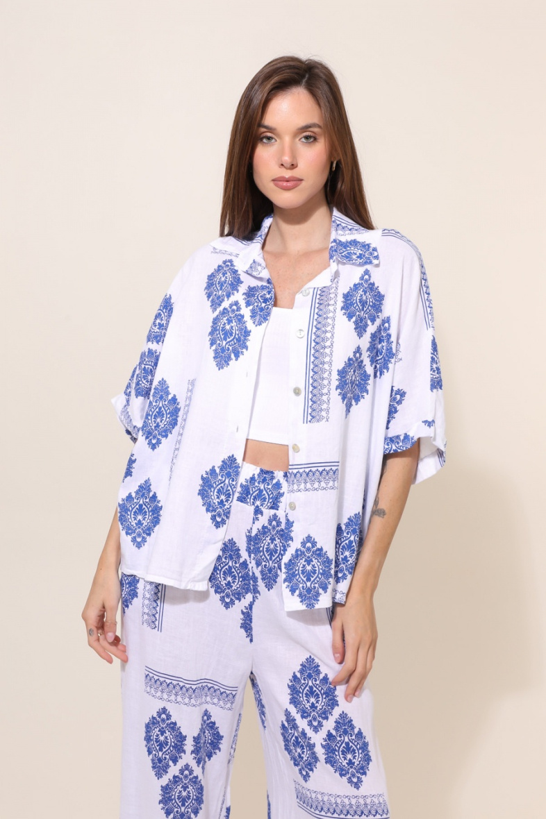 Grossista NAÏS - Camicia a maniche corte stampata in viscosa di lino
