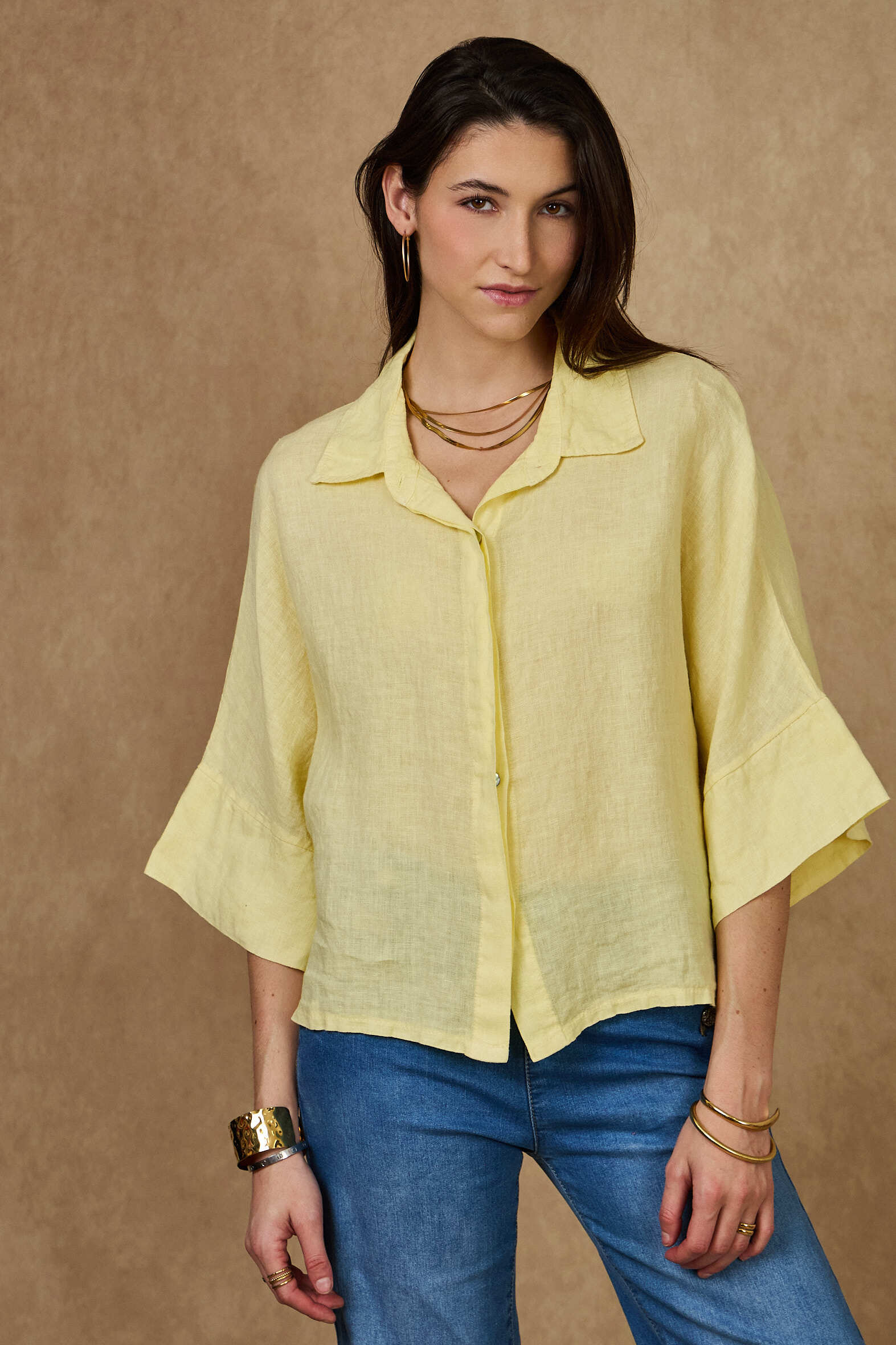 Grossiste NAÏS - Chemise manches larges 3/4 boutons discrètes, 100% lin