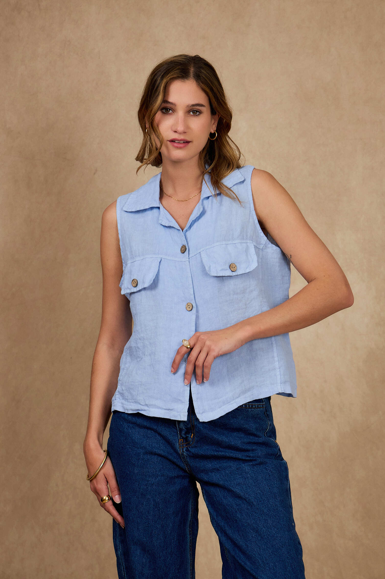Grossiste NAÏS - Chemise sans manches avec poches à la poitrine 100% lin