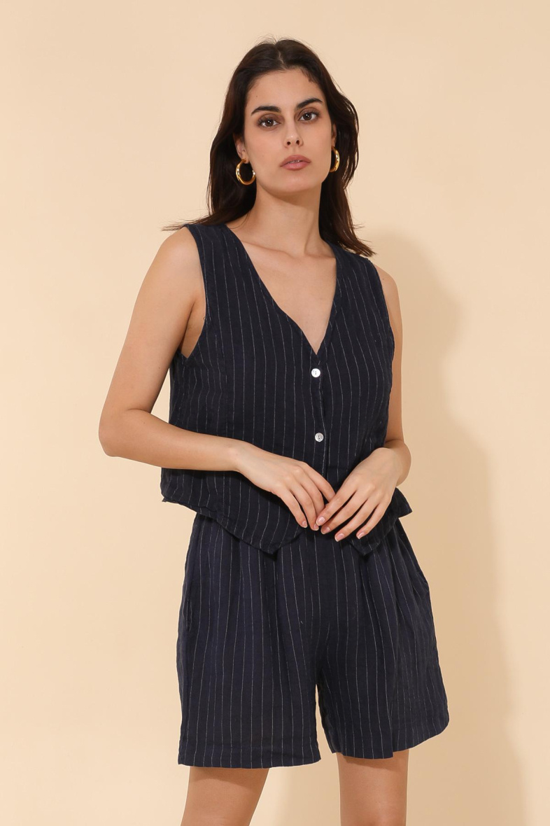 Grossista NAÏS - GILET A RIGHE SENZA MANICHE CON BOTTONI, 100% LINO