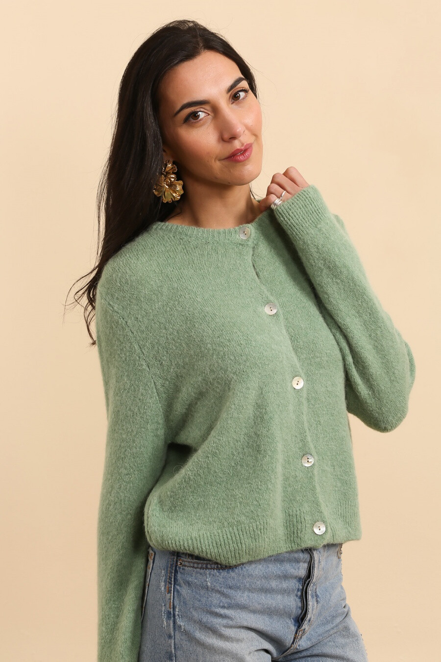Mayorista NAÏS - CÁRDIGAN CORTO CON CUELLO REDONDO Y BOTONES EN ALPACA SÚPER FINA