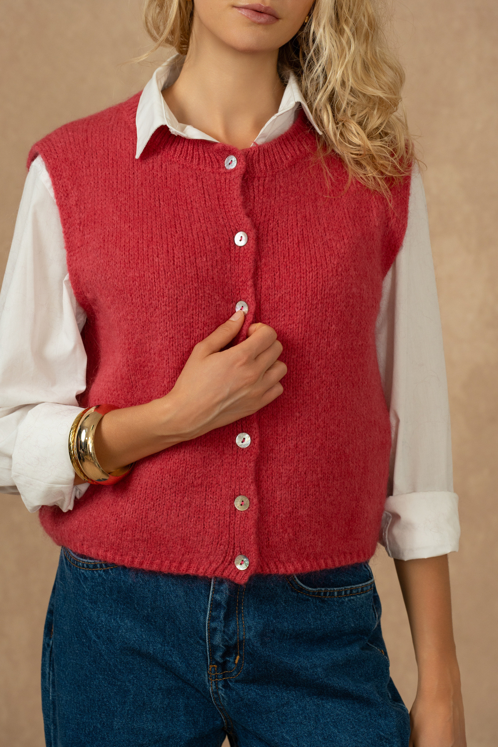 Grossiste NAÏS - Gilet boutonné col rond sans manches en kid mohair et laine