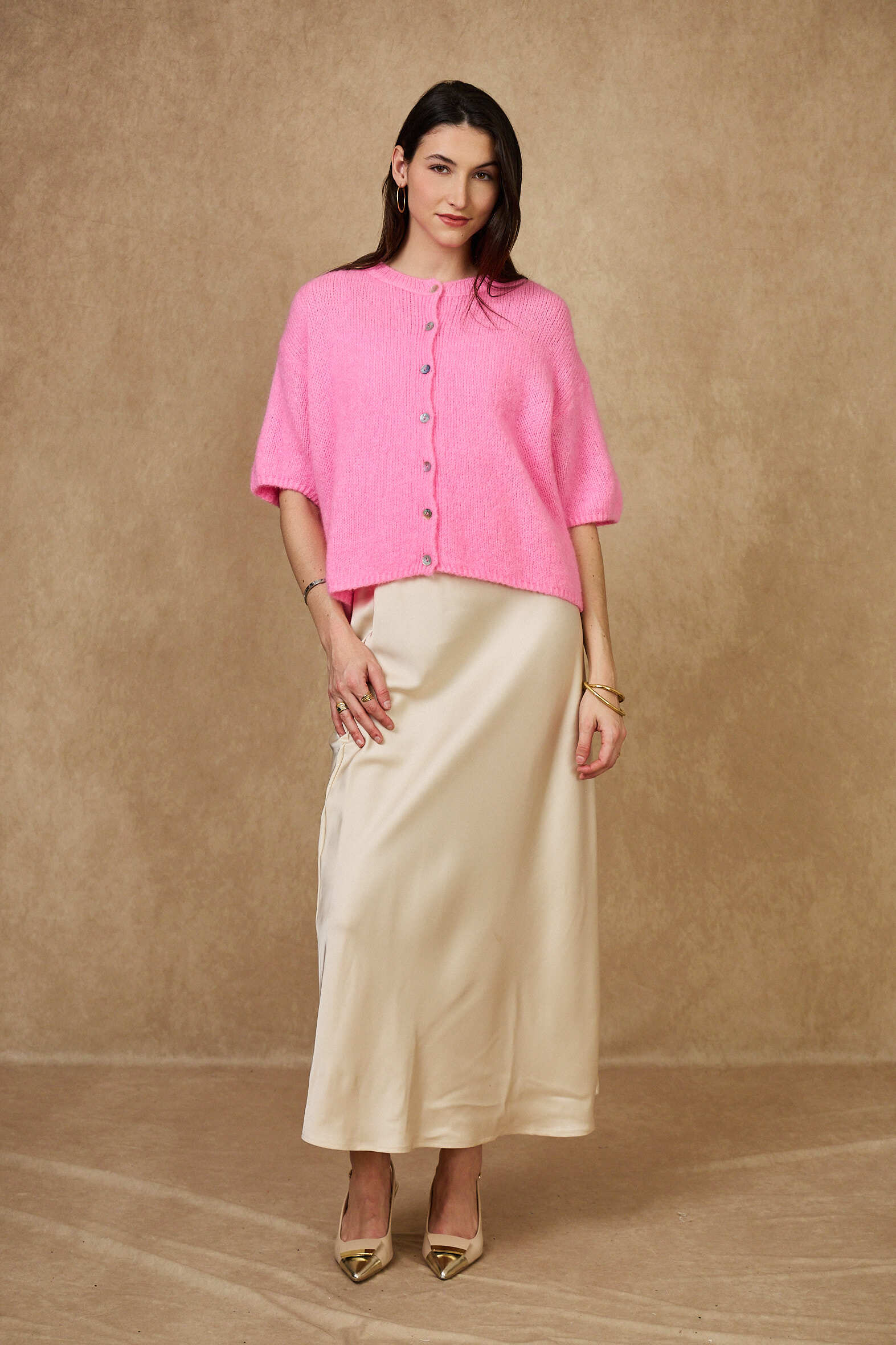 Grossiste NAÏS - Cardigan court col rond manches courtes en kid mohair et laine