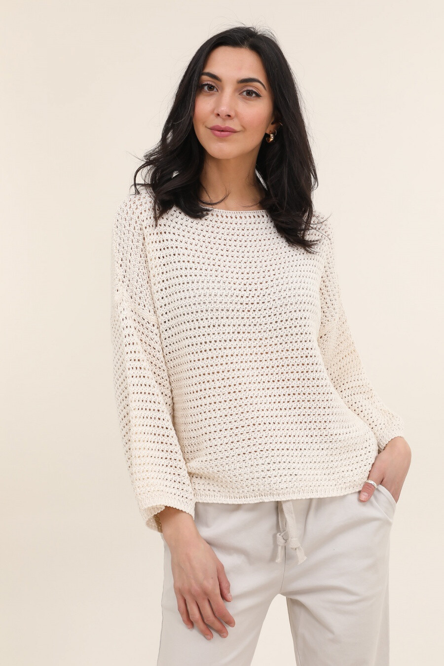 Grossiste NAÏS - Pull ajouré style crochet, 100% coton