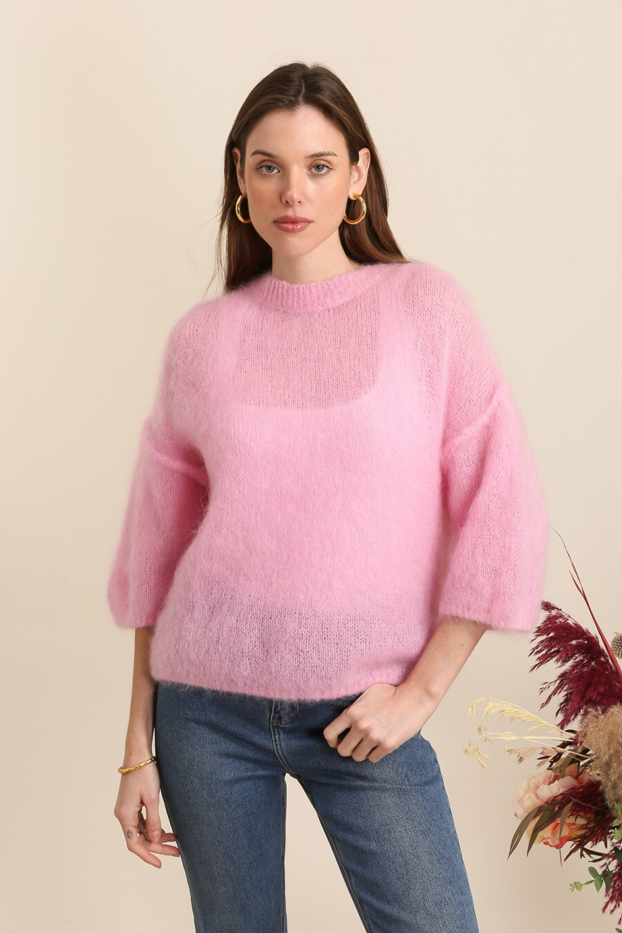 Grossista NAÏS - MAGLIA GIROCOLLO MANICHE CORTE IN KID MOHAIR 80%.