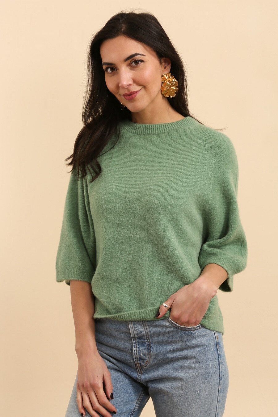 Grossiste NAÏS - PULL COL ROND MANCHES RAGLAN 3/4 EN ALPAGA ET LAINE