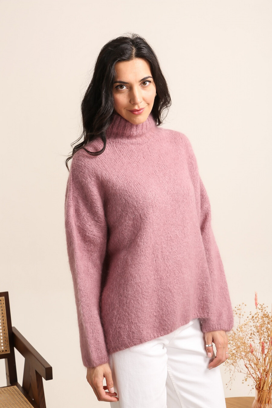 Großhändler NAÏS - OVERSIZE-PULLOVER AUS MOHAIR UND WOLLE MIT HOHEM AUSSCHNITT