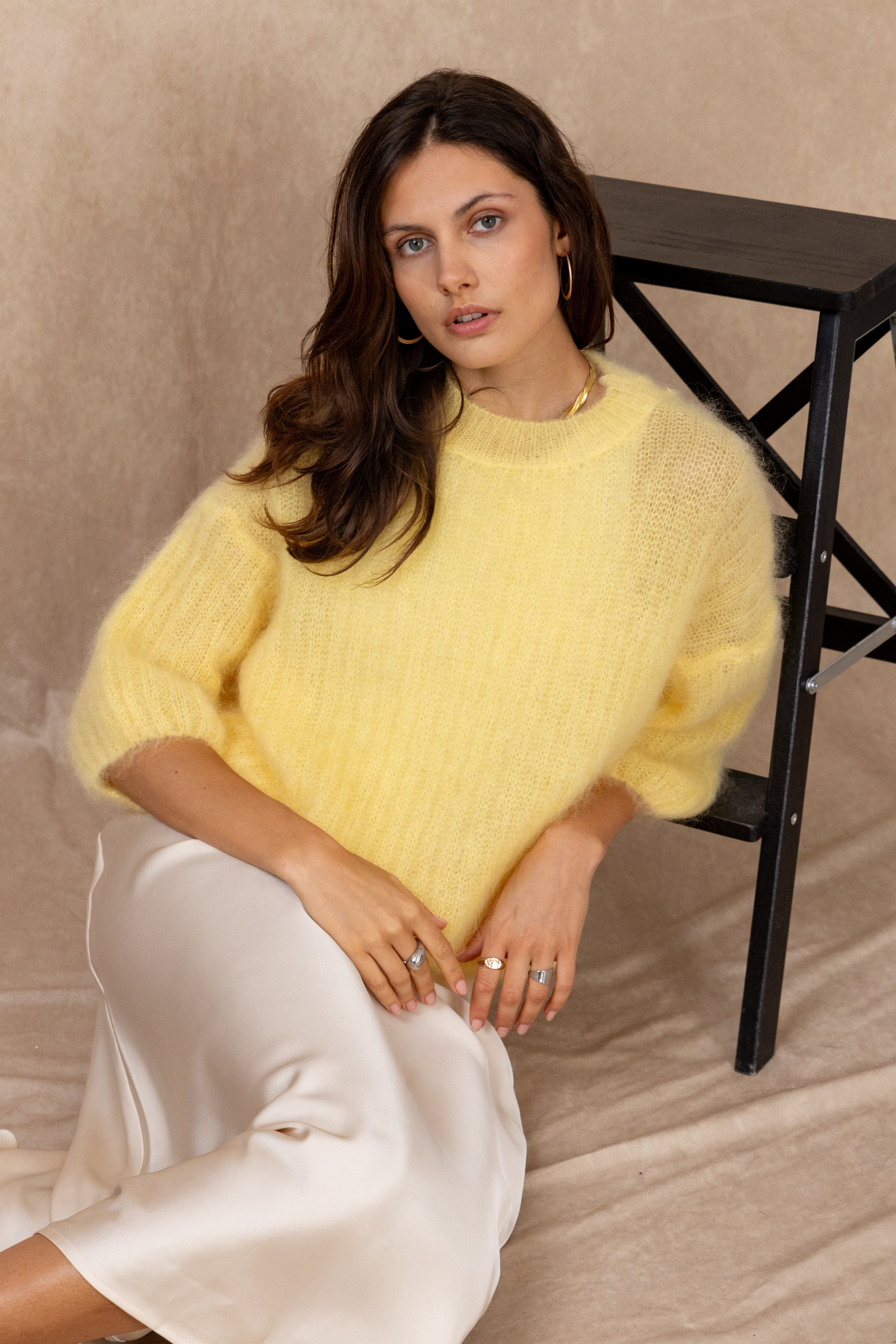 Grossiste NAÏS - Pull col rond manches courtes en 80% mohair