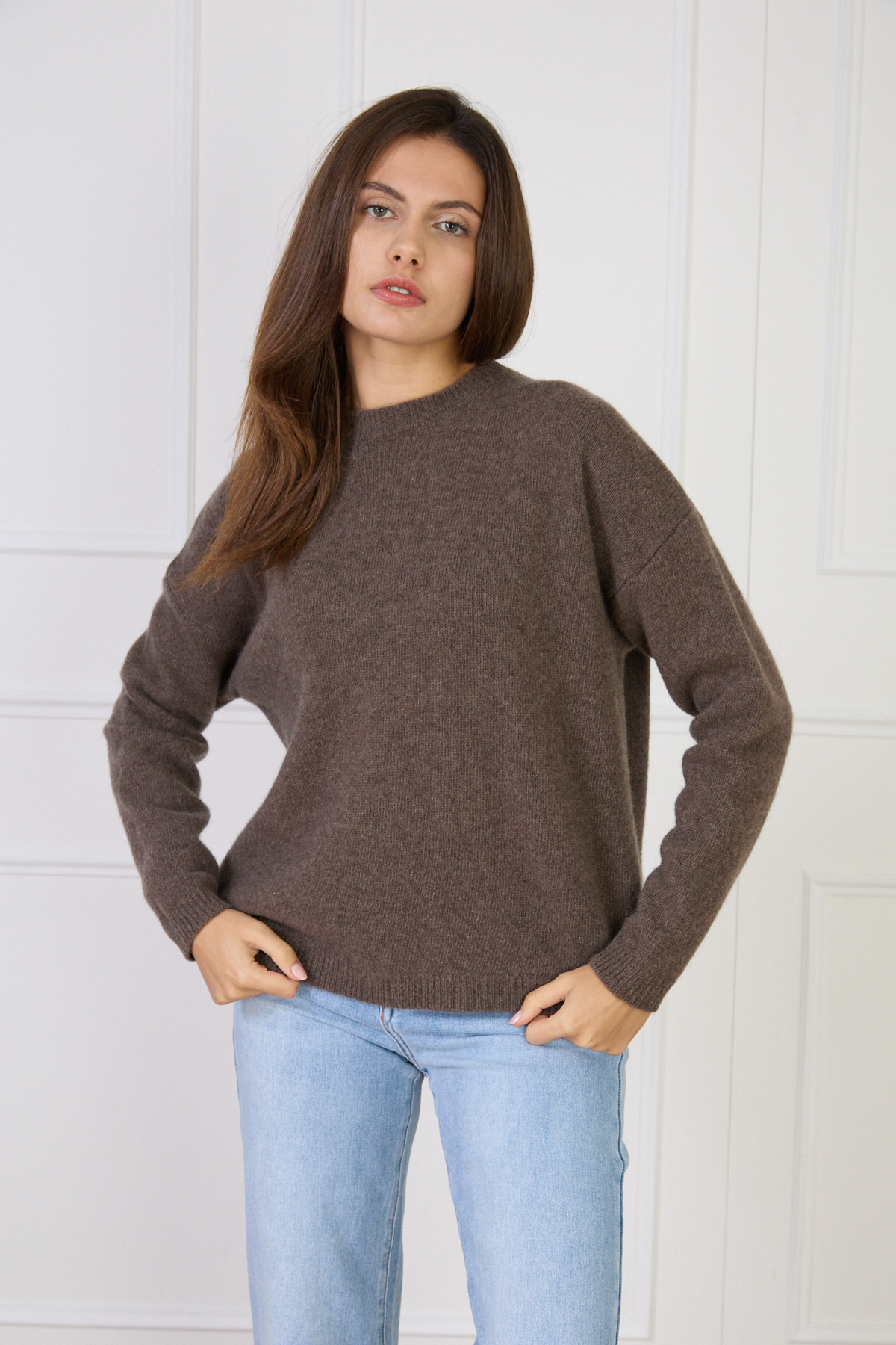 Pull col rond manches longues en 100% laine mérinos extrafine