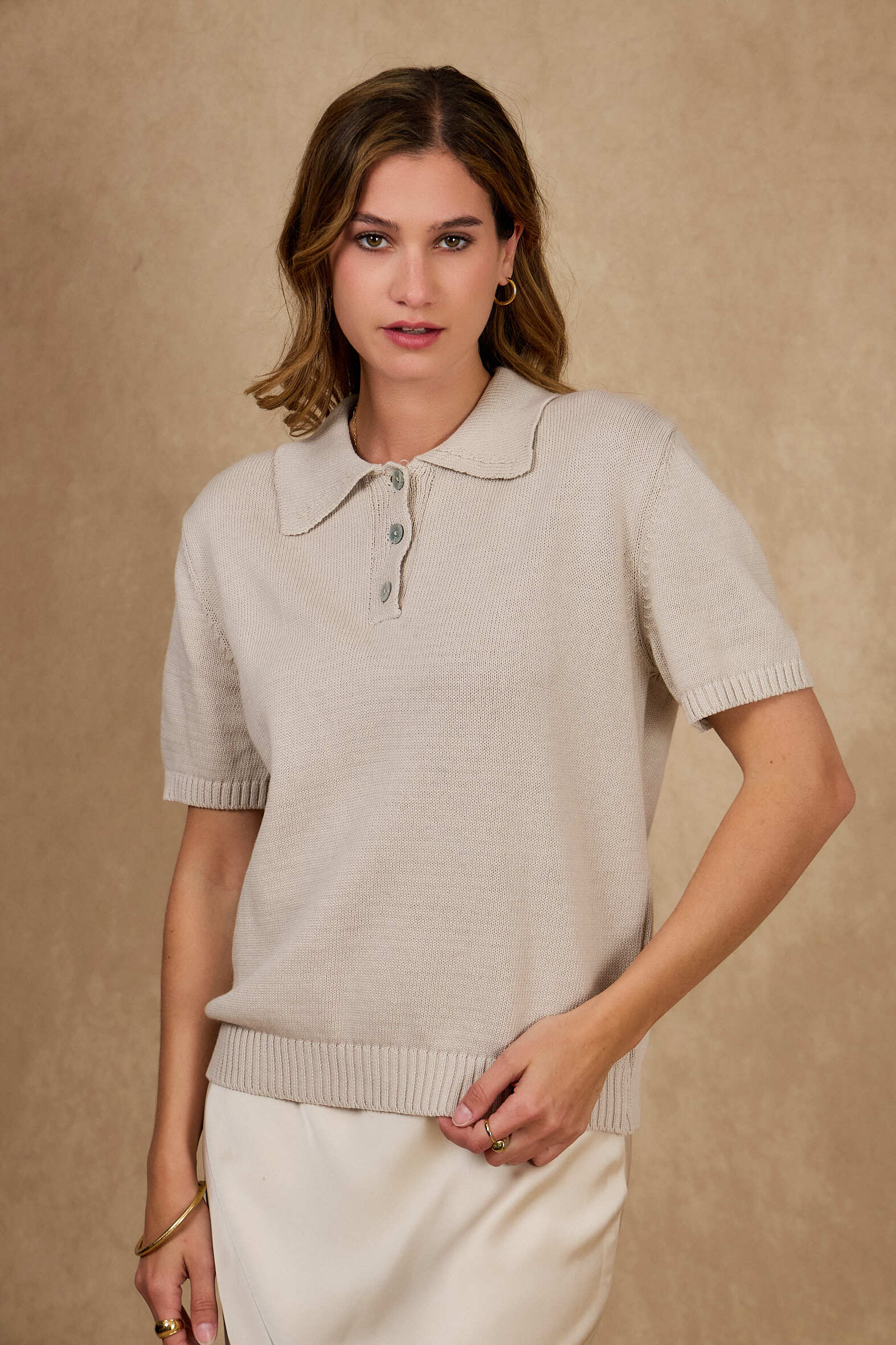 Grossiste NAÏS - T-shirt pol en maille col boutonné 100% coton