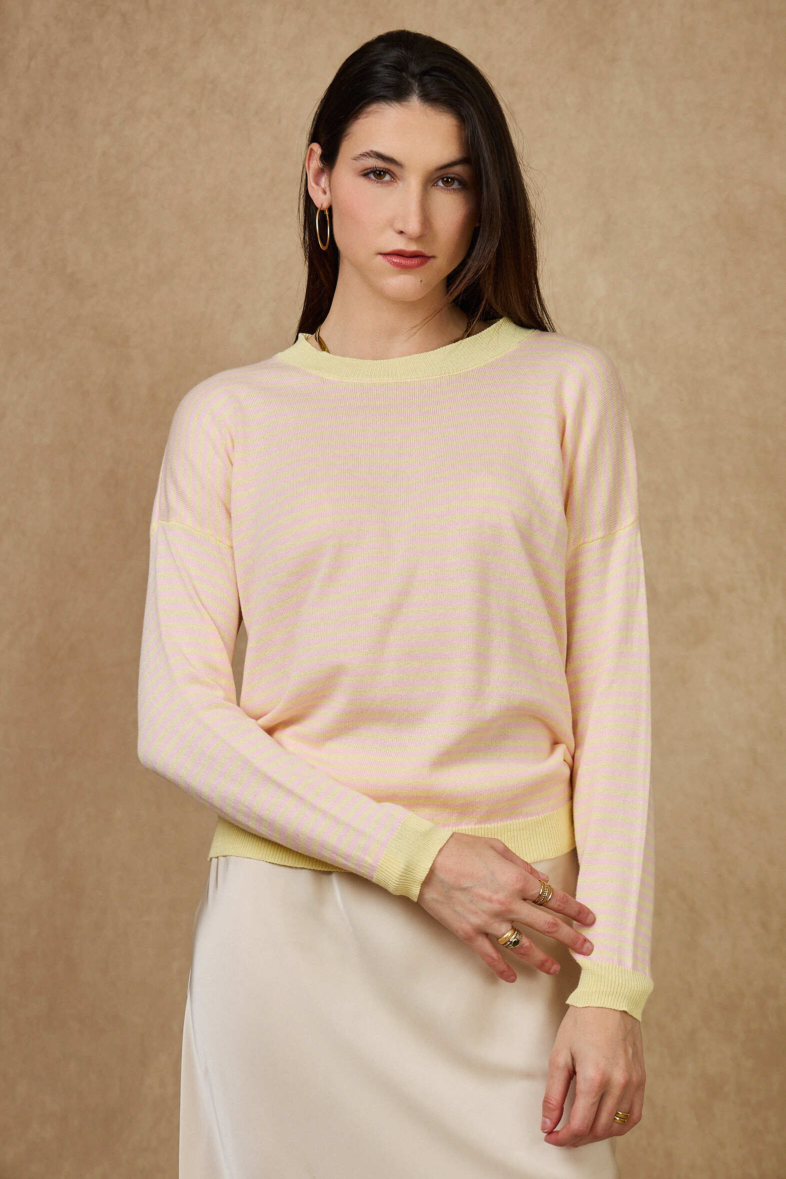 Grossiste NAÏS - Pull col rond manches longues à rayures 100% coton