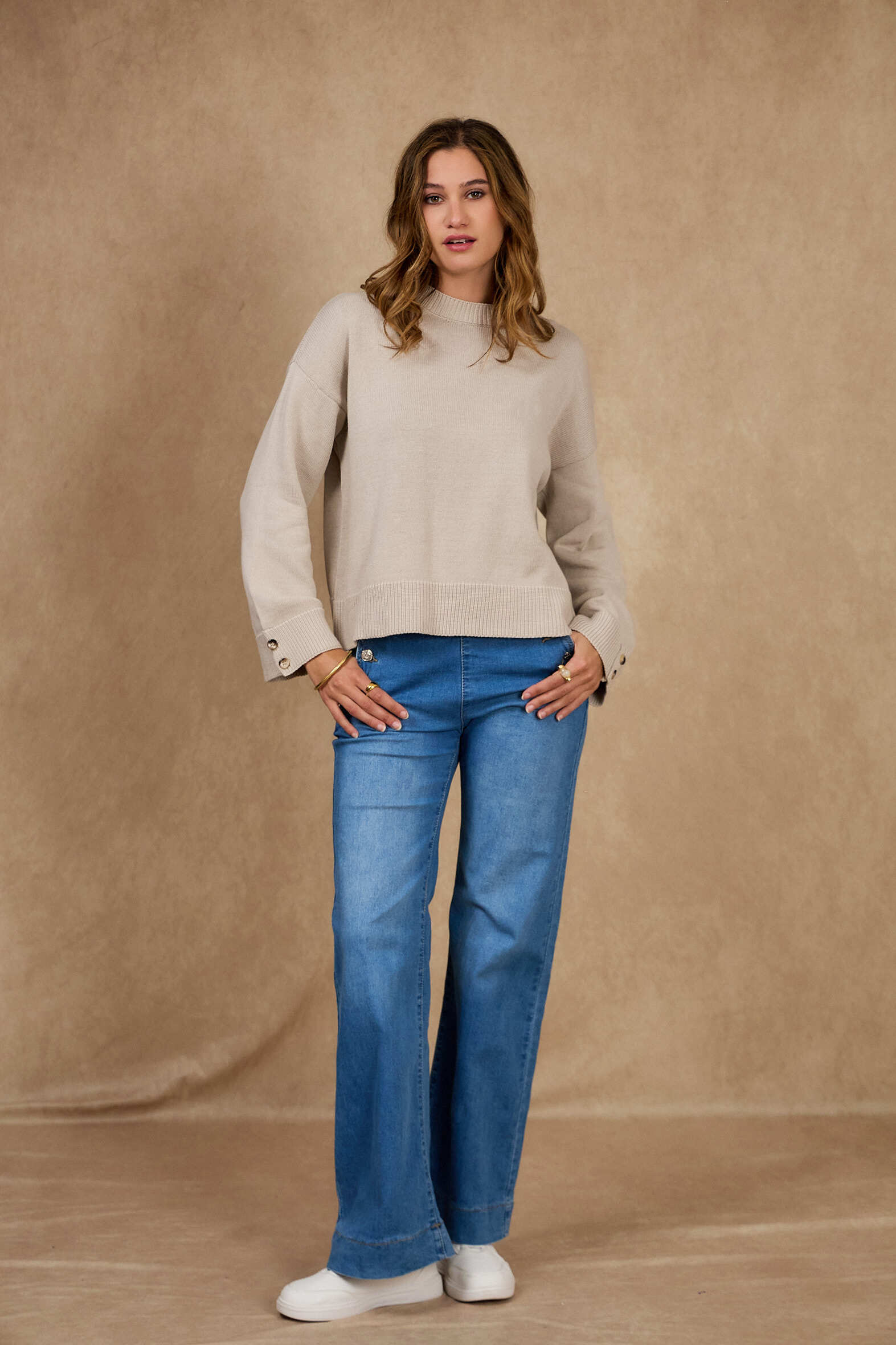 Grossiste NAÏS - Pull col rond manches boutonnées en 100% coton