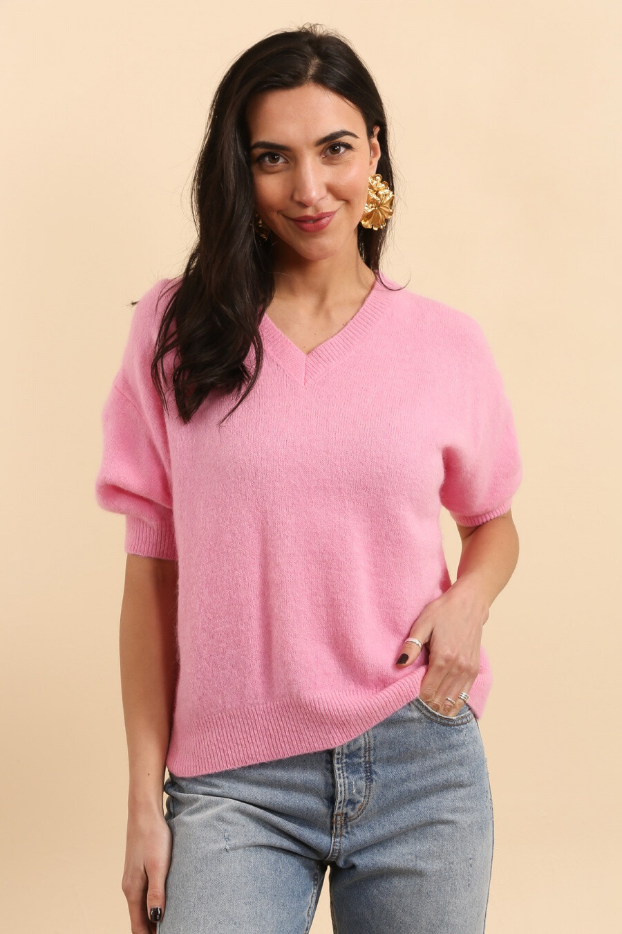 Grossiste NAÏS - PULL COL V MANCHES COURTES EN BABY ALPAGA