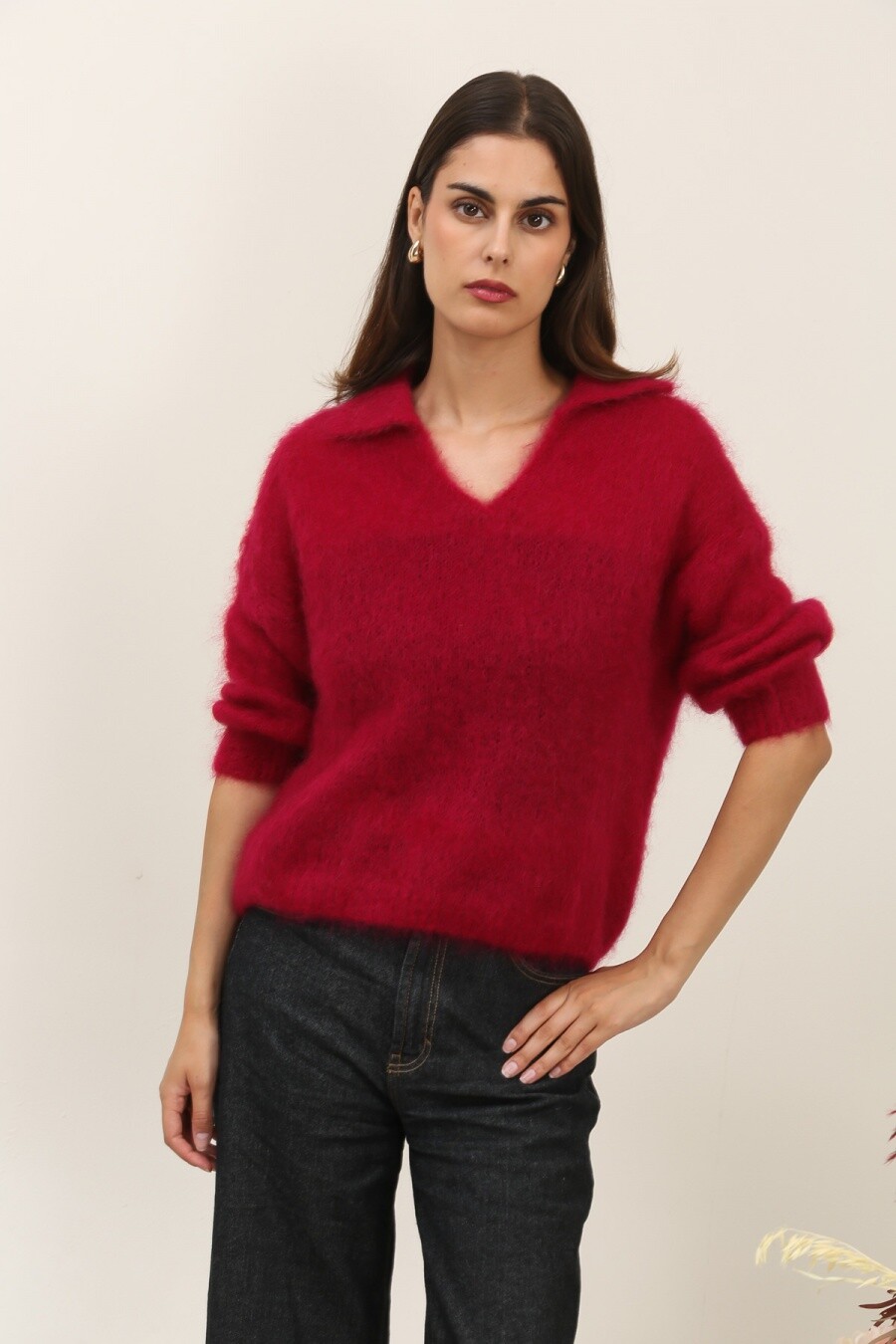 Grossista NAÏS - Maglione a collo polo maniche 3/4 in 80% kid mohair