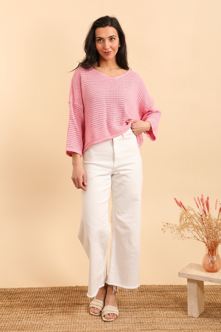 Grossiste NAÏS - Pull col V style crochet 100% coton