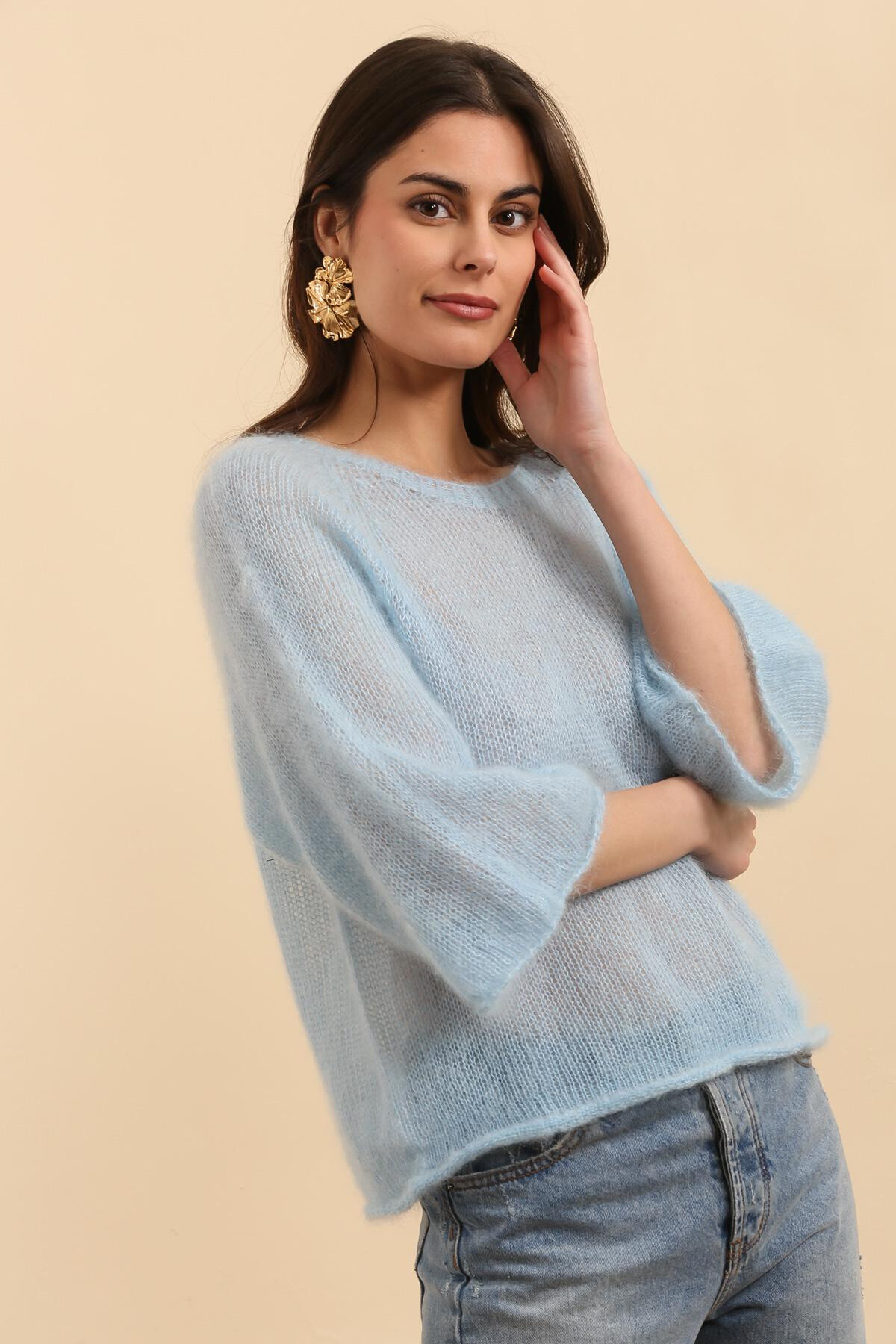 Grossiste NAÏS - PULL LEGER MANCHES RAGLAN 3/4 EN 80% KID MOHAIR