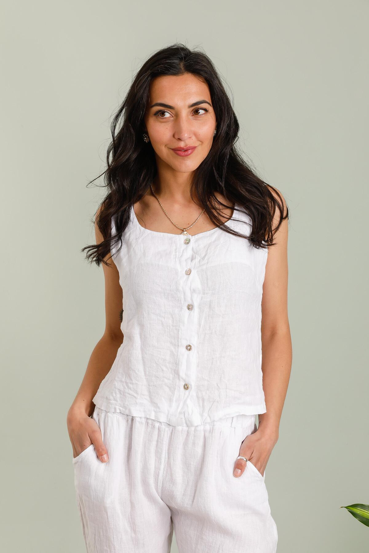 Grossiste NAÏS - Débardeur col carré boutonné, 100% lin