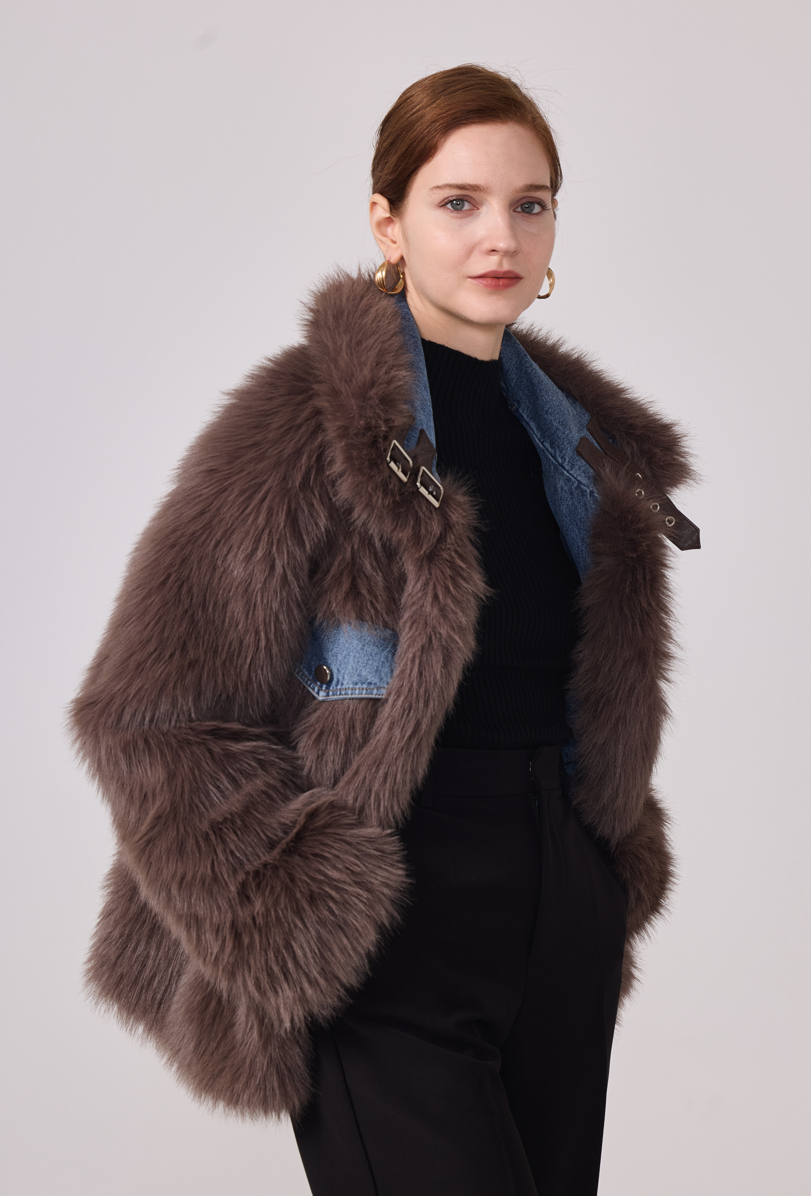Wholesaler Nana Love - Reversible Denim Coat with Fur