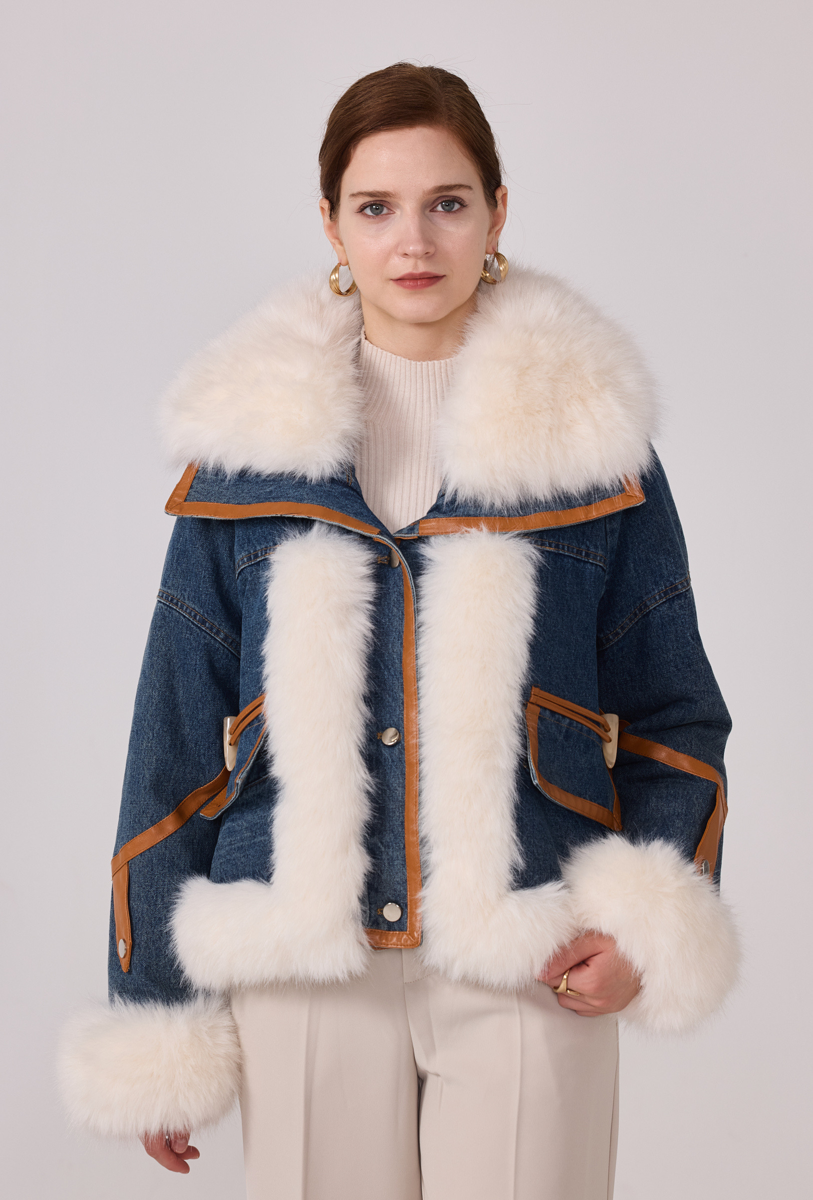 Wholesaler Nana Love - Short Denim Coat with Fur