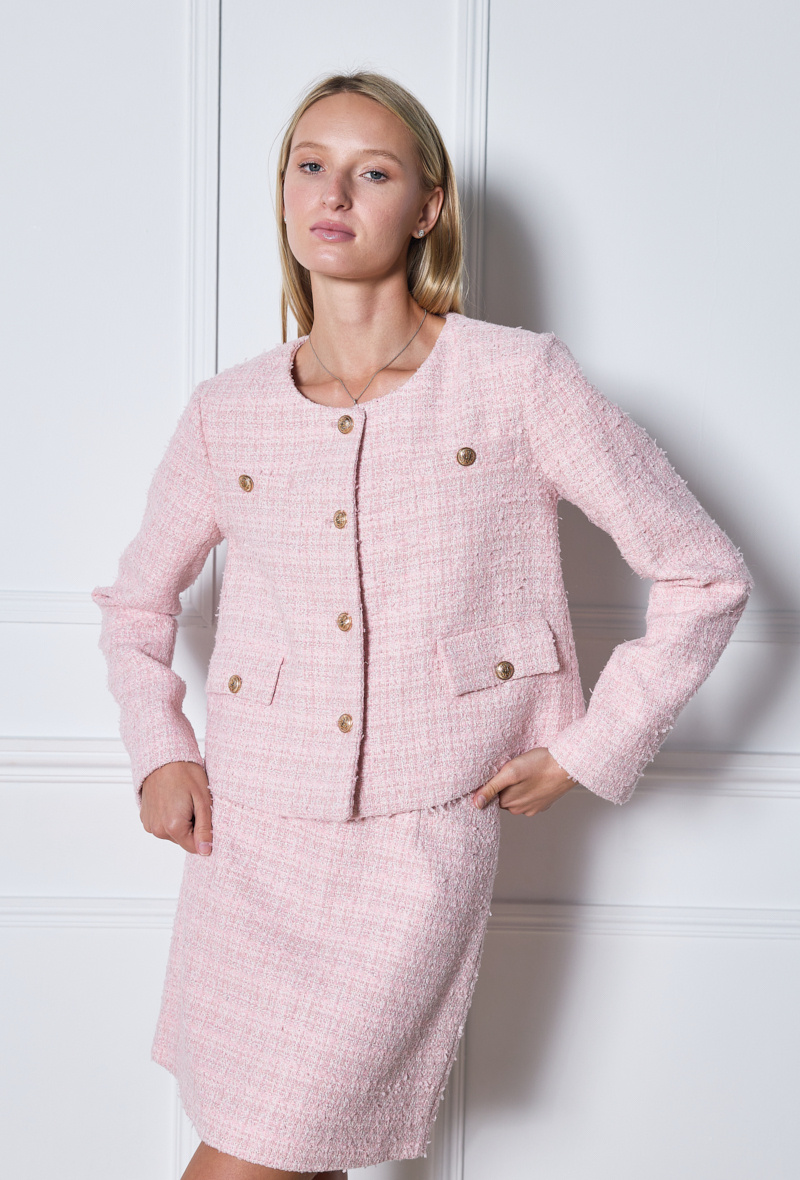 Grossista Nana Love - Giacca in tweed di lana con bottoni dorati