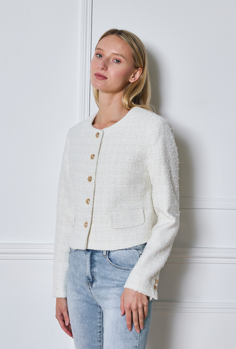 Grossista Nana Love - Giacca in tweed di lana con bottoni dorati