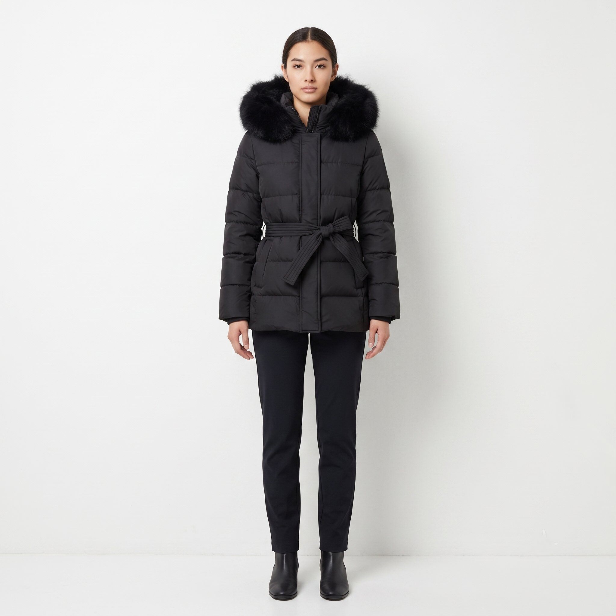 Wholesaler Narah Italia - Shiny Down Jacket with Hood and Fur Inserts