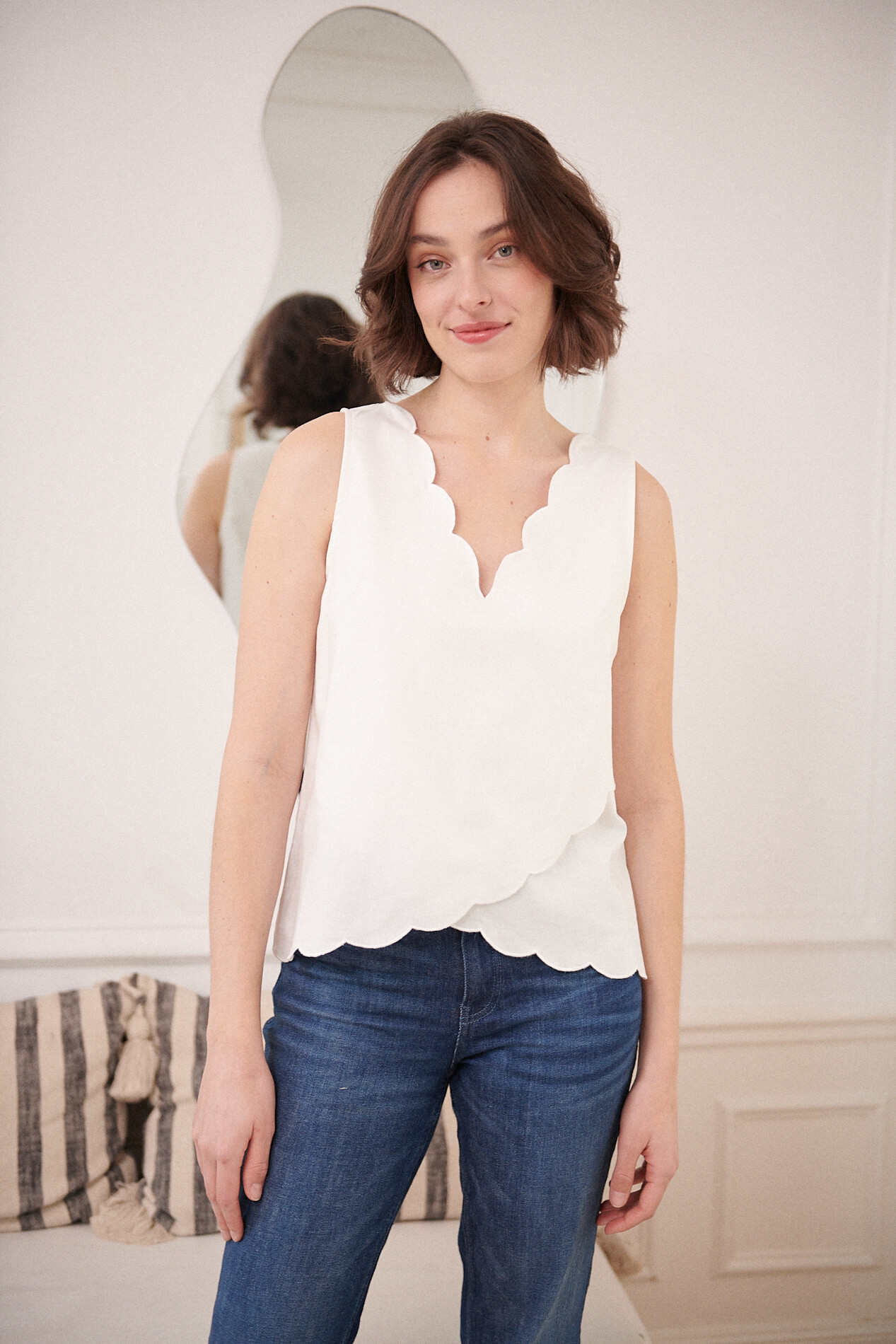 Grossiste NATHAEL - Top en coton croisé à ponts