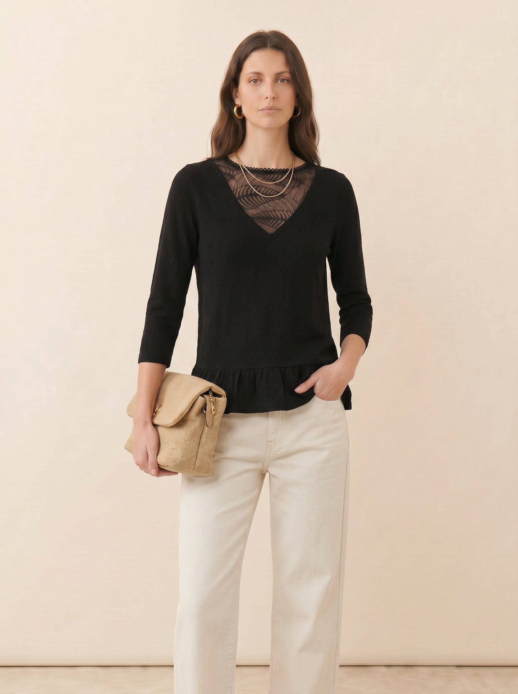 Grossista NATHAEL - Blusa peplo con inserti in pizzo