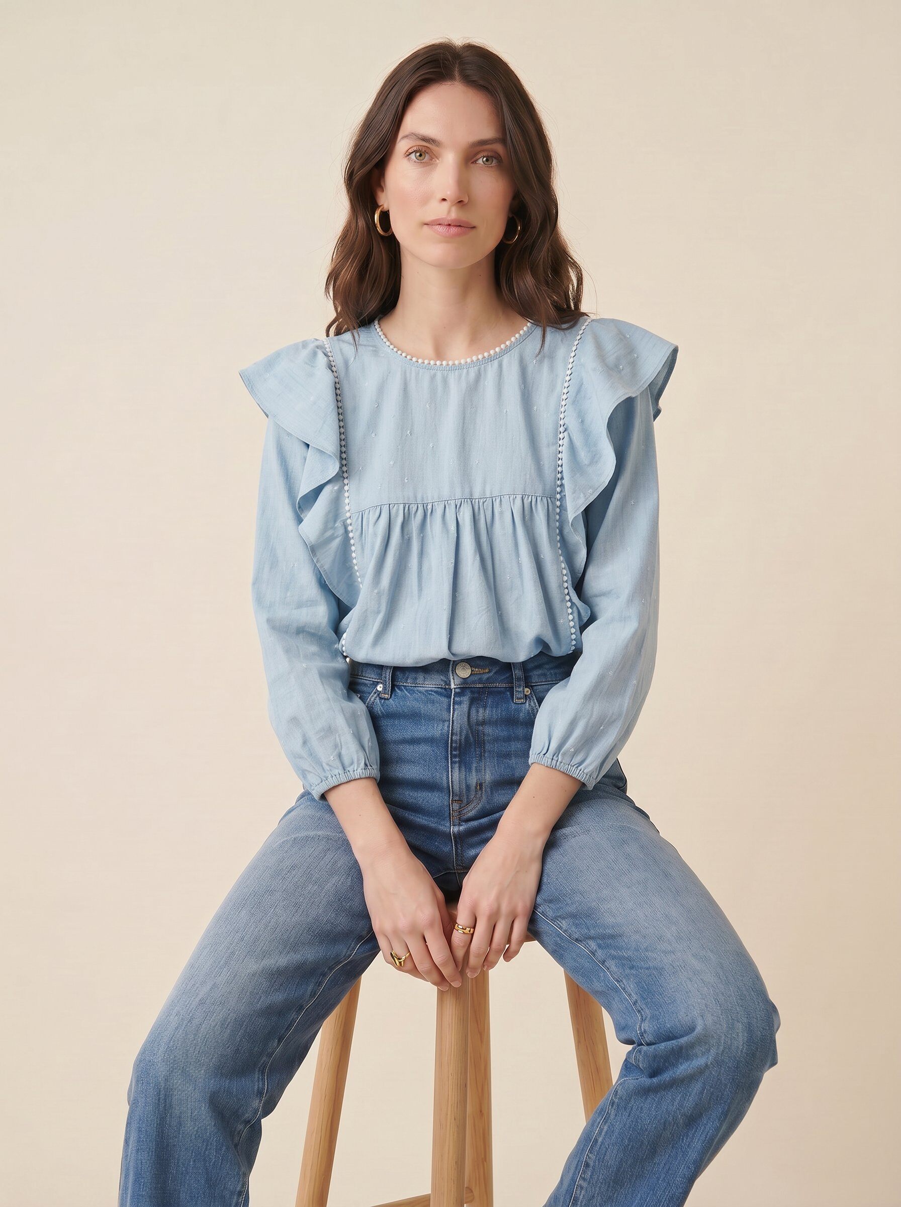 Grossista NATHAEL - Blusa in chambray con volant