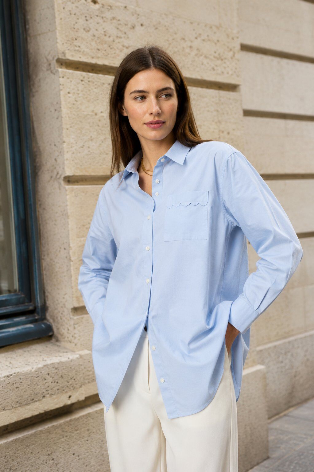 Grossiste NATHAEL - Chemise Oversize En Coton À Poche Festonnée