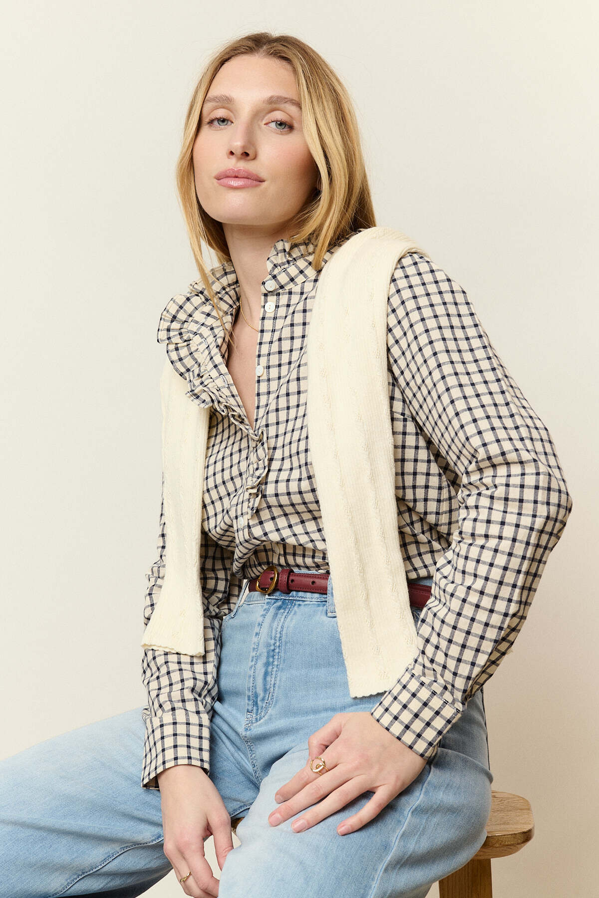 Wholesaler NATHAEL - Cotton Checkered Shirt with Ruffled Collar