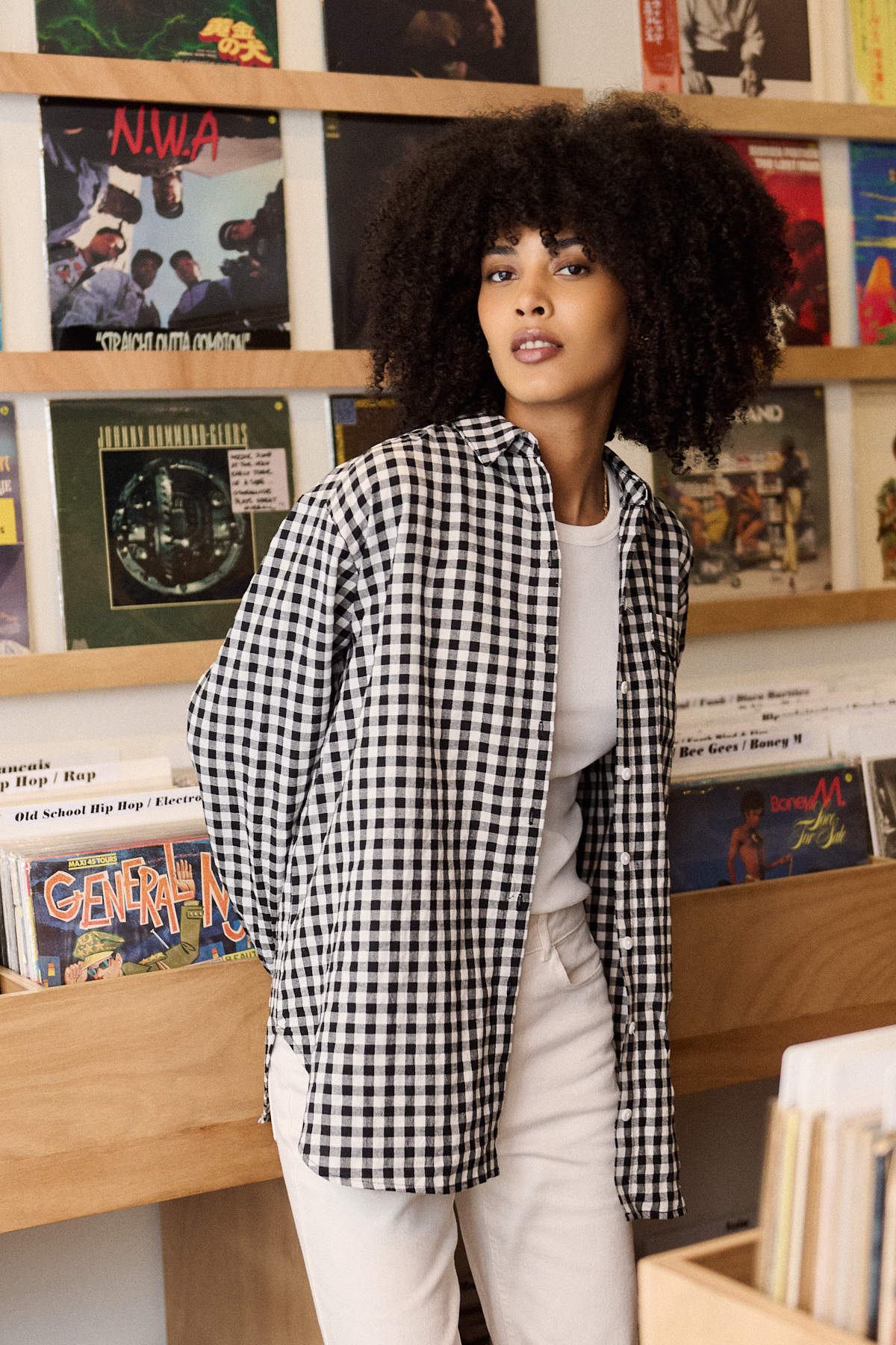 Mayorista NATHAEL - Camisa de algodón holgada con estampado de cuadros vichy