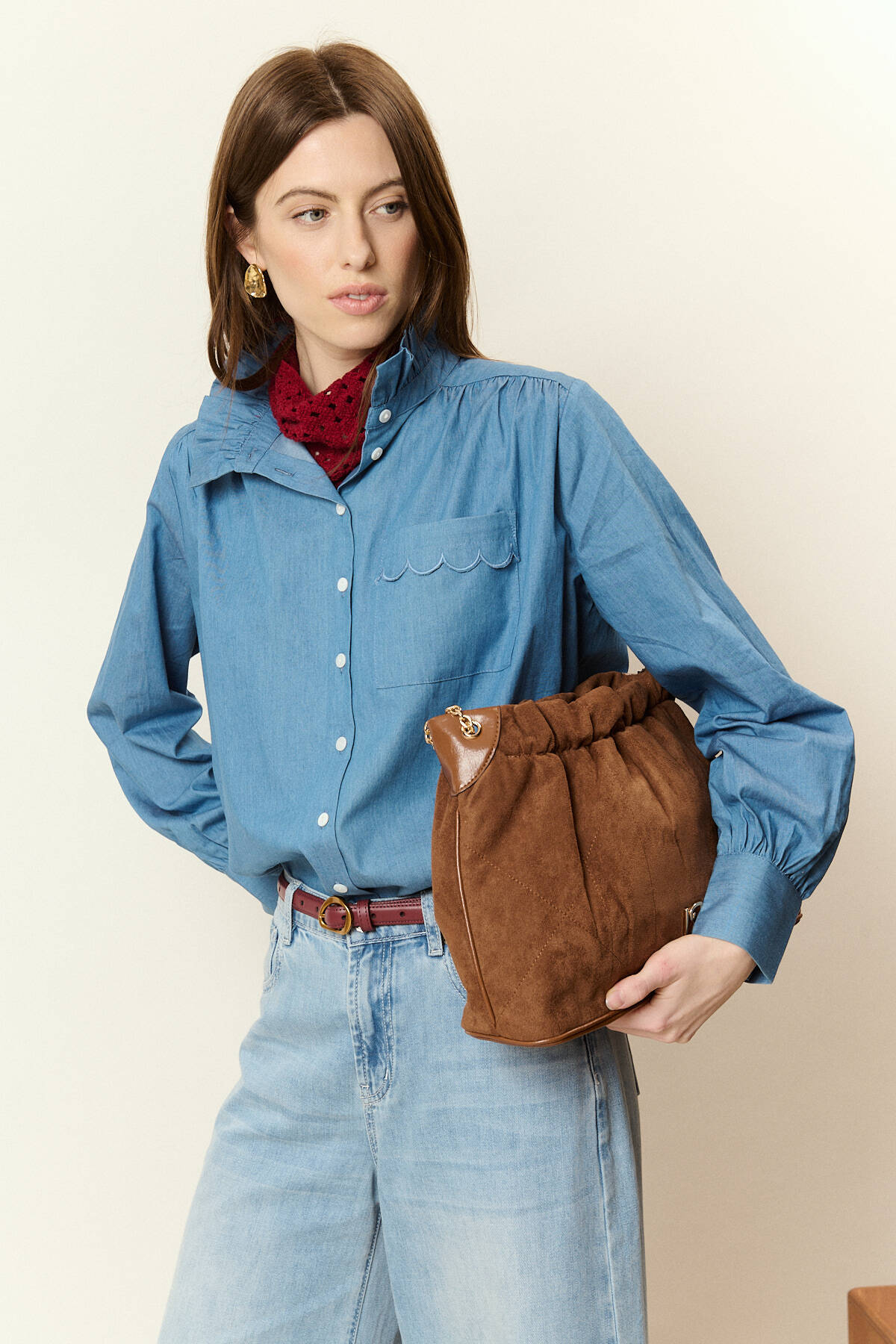 Wholesaler NATHAEL - Chambray Shirt with Victorian Collar