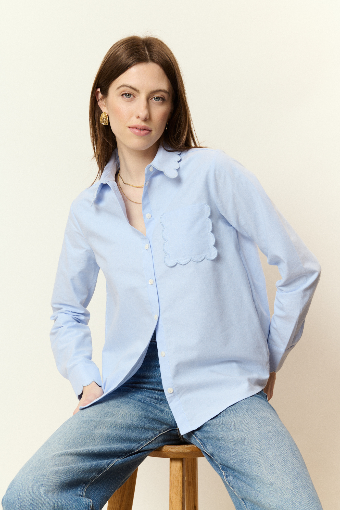 Mayorista NATHAEL - Camisa de Algodón con Bordes Festoneados
