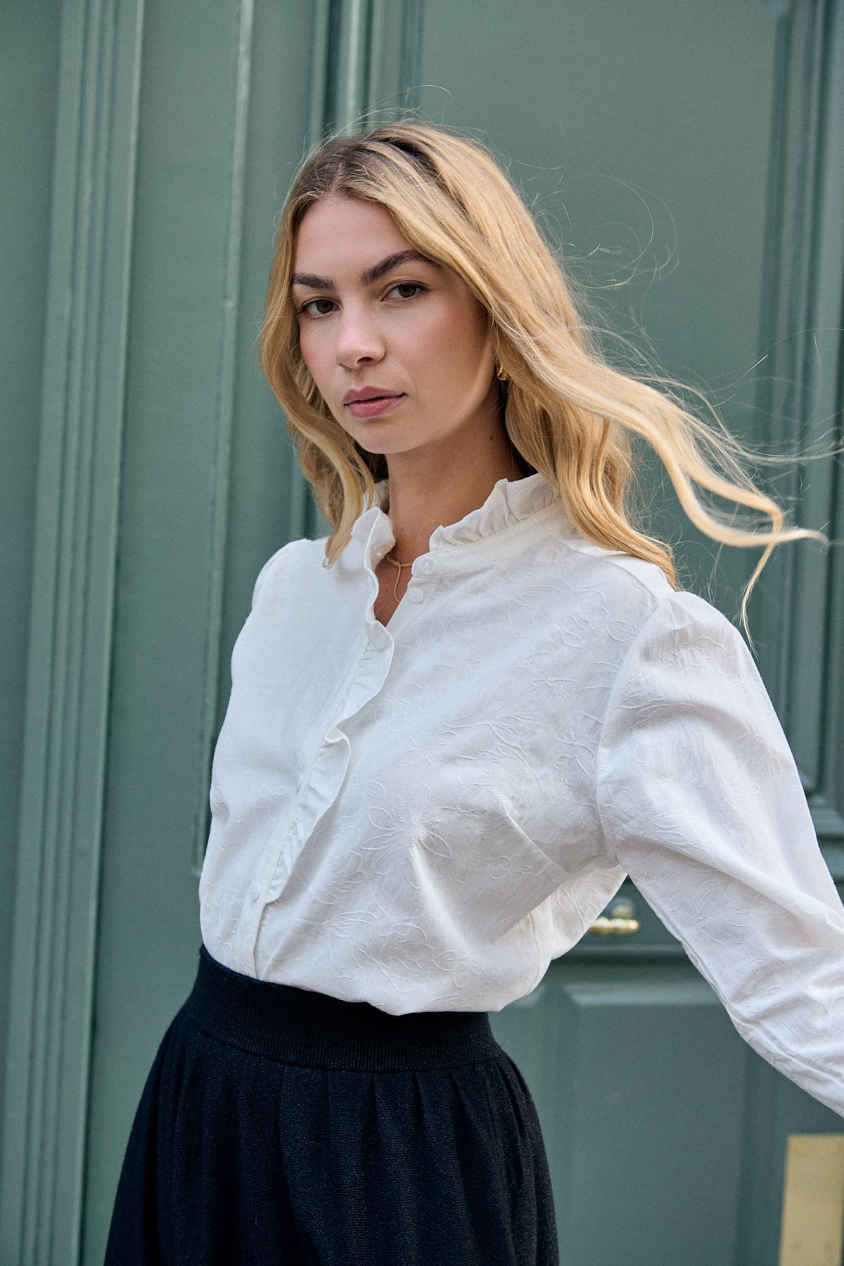 Mayorista NATHAEL - Camisa de algodón jacquard con volantes