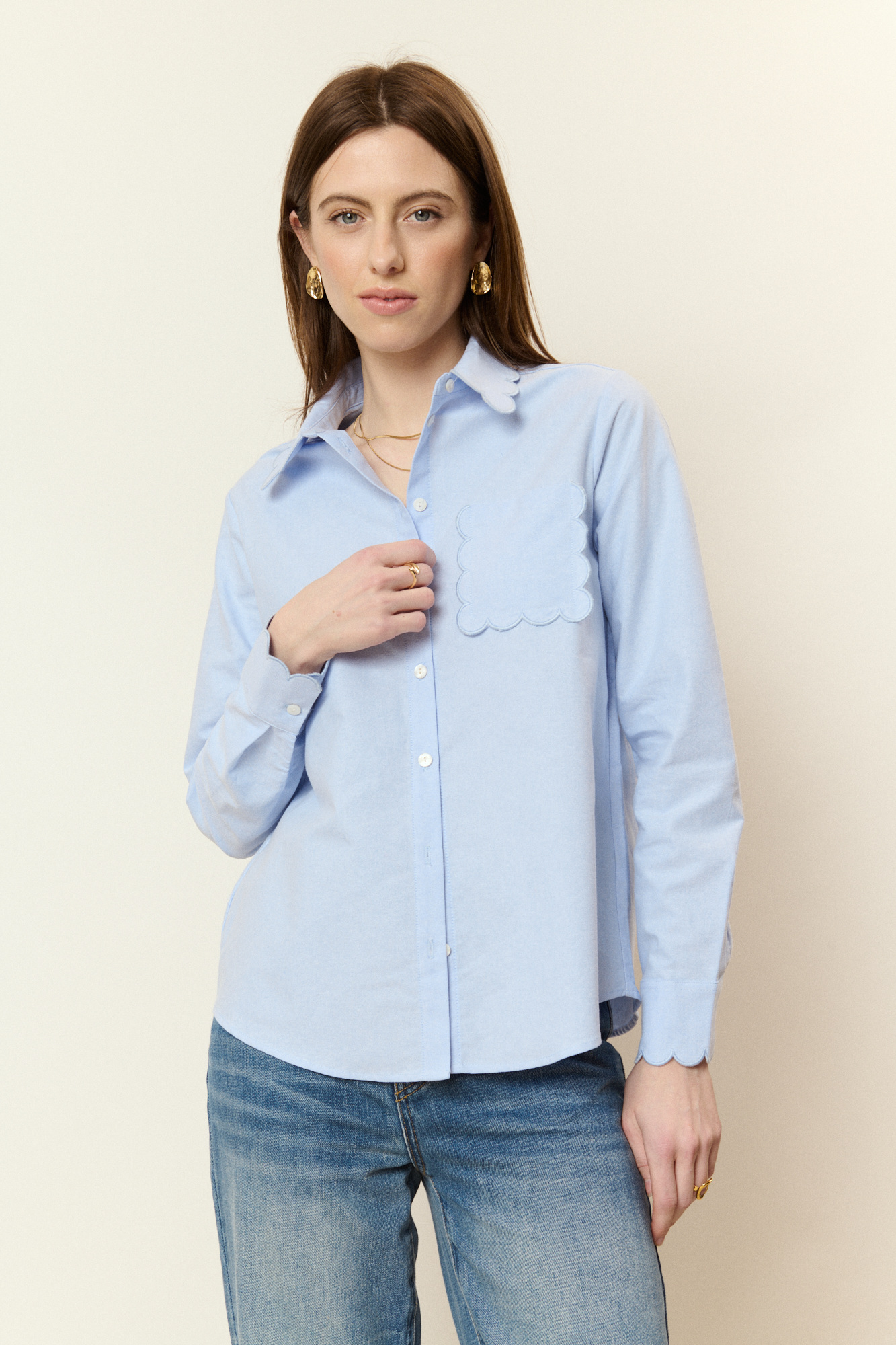 Mayorista NATHAEL - Camisa de Algodón con Bordes Festoneados