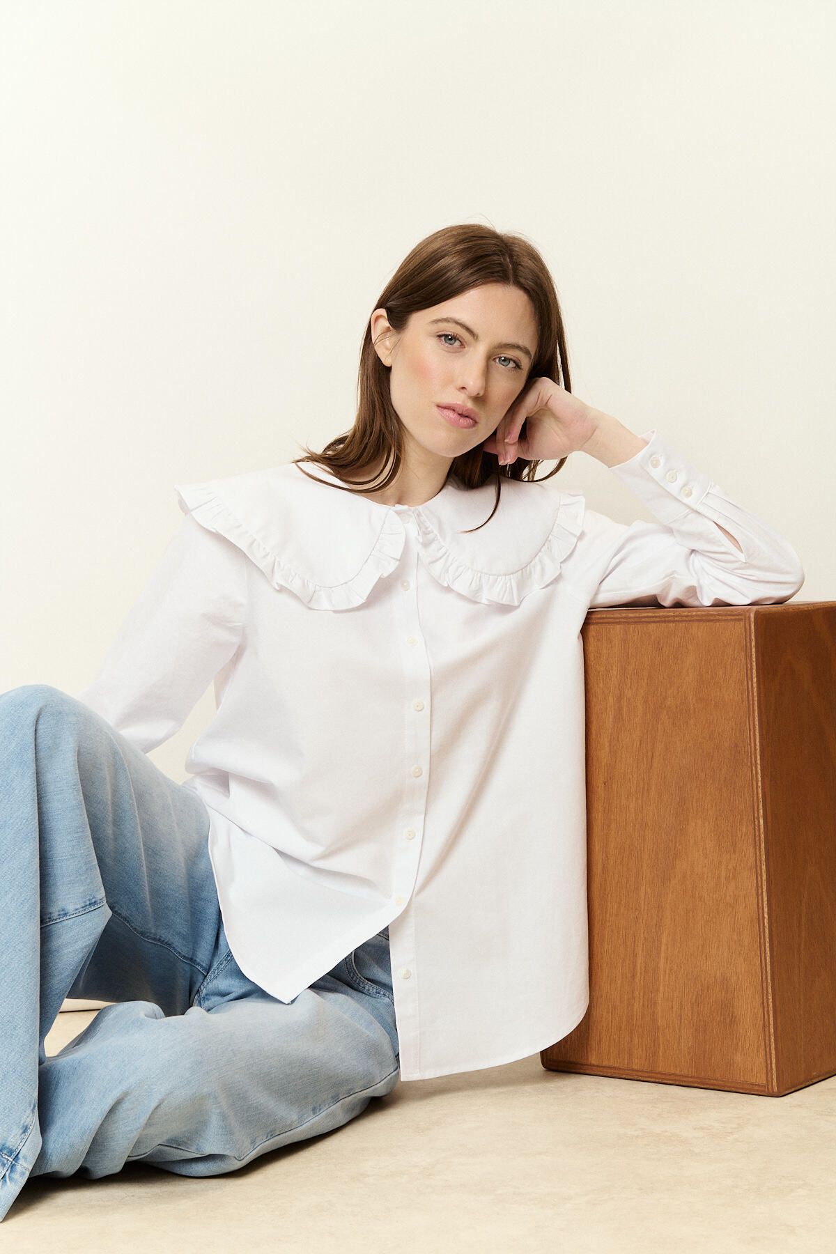Wholesaler NATHAEL - Cotton Blouse with Ruffled Peter Pan Collar